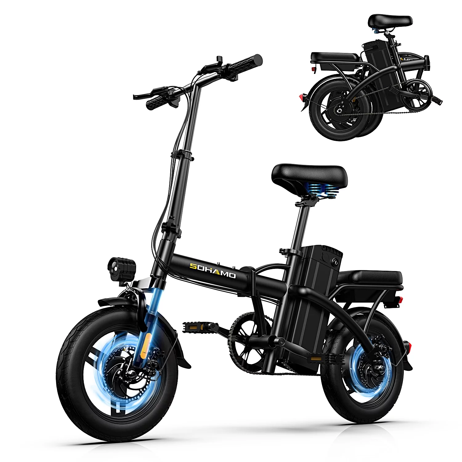 Sohamo Electric Bike 36V 10Ah Folding E-Bike, 400W Motor, Max 20mph, 3 Levels Assist, Mini E-bike for Teens and Adults - Womvr