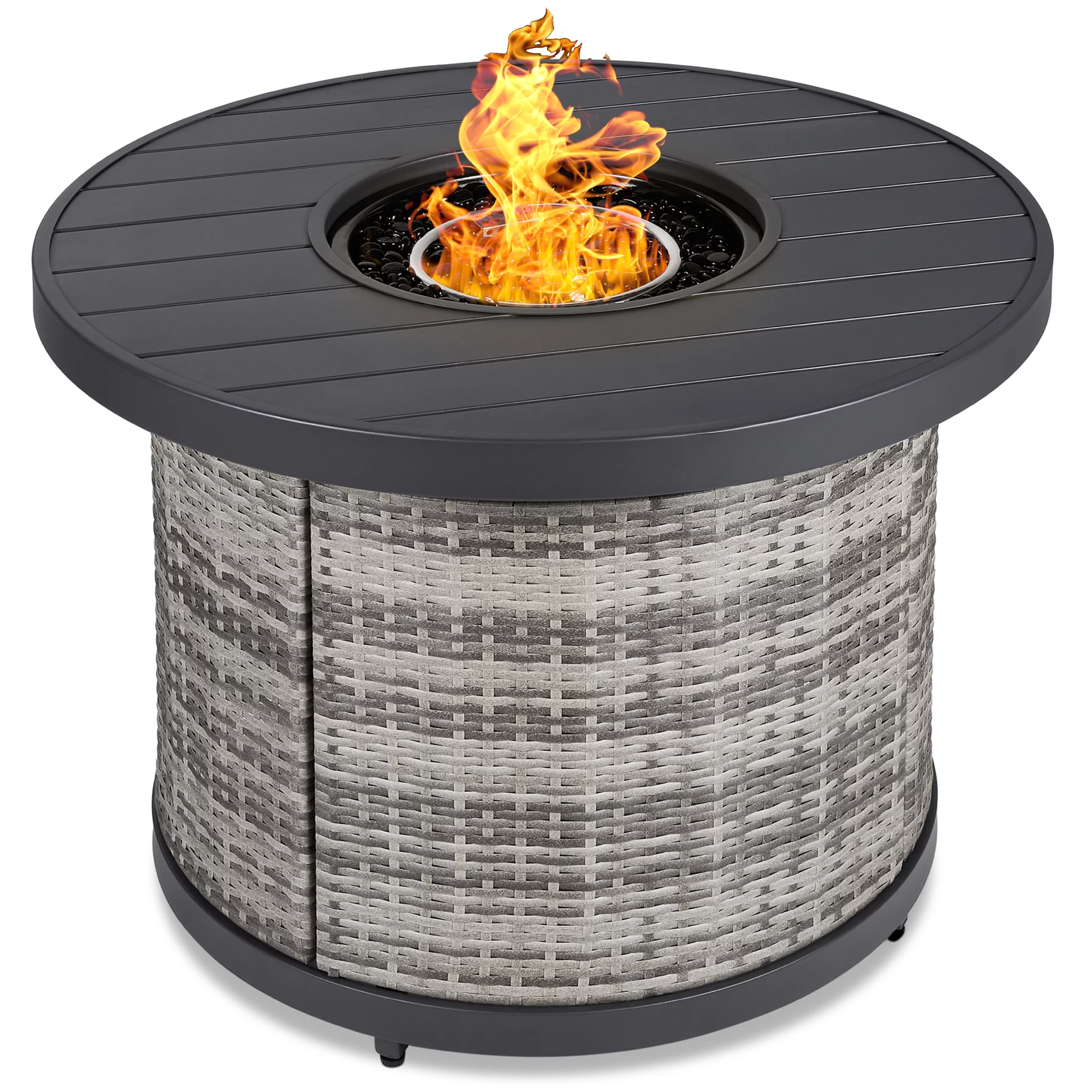 Best Choice Products 32in Round Gas Fire Pit Table, 50,000 BTU Outdoor Wicker Patio Propane Firepit w/ Cover - Brown - Womvr