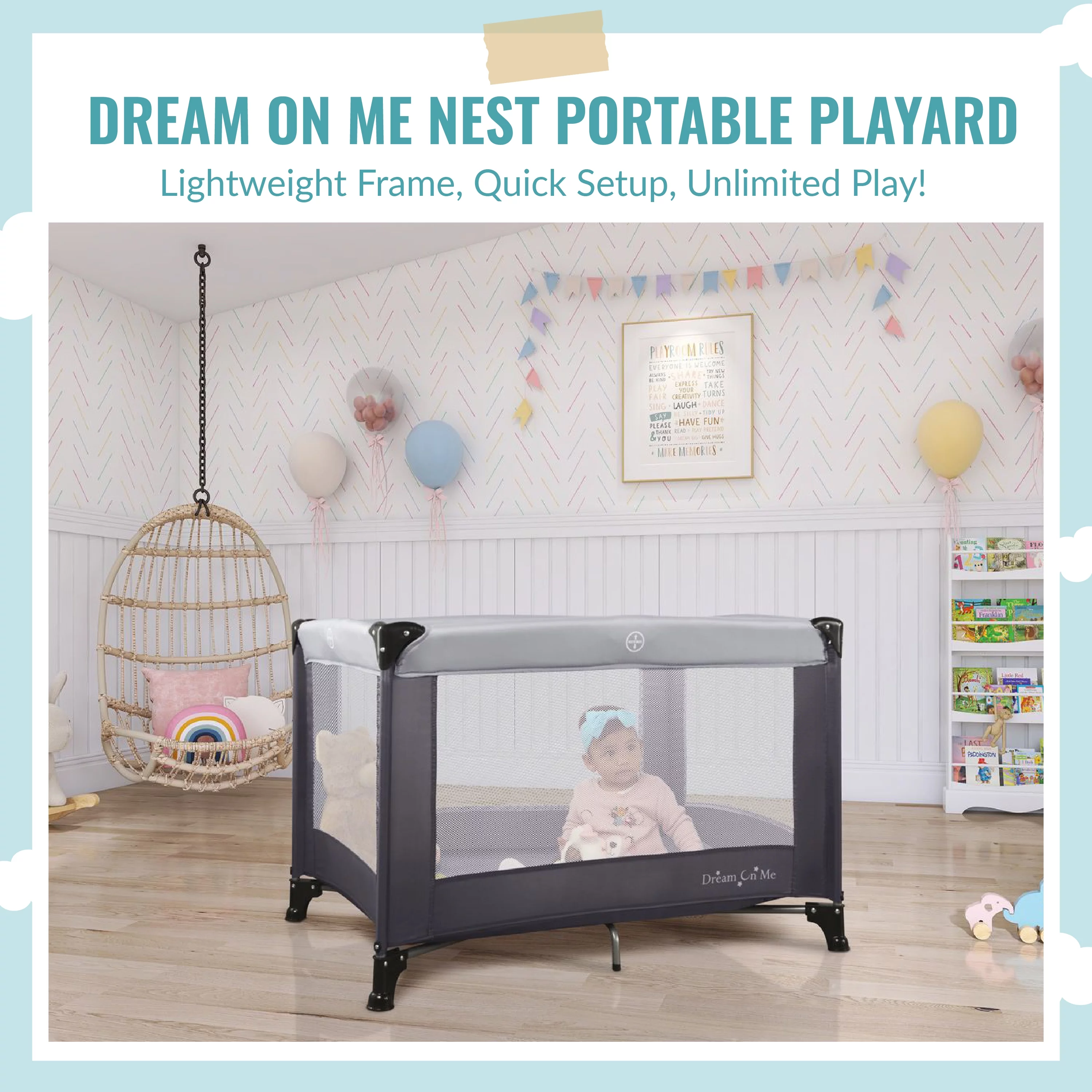 Dream On Me Nest Portable Play Yard with Carry Bag and Shoulder Strap, Pink - Womvr