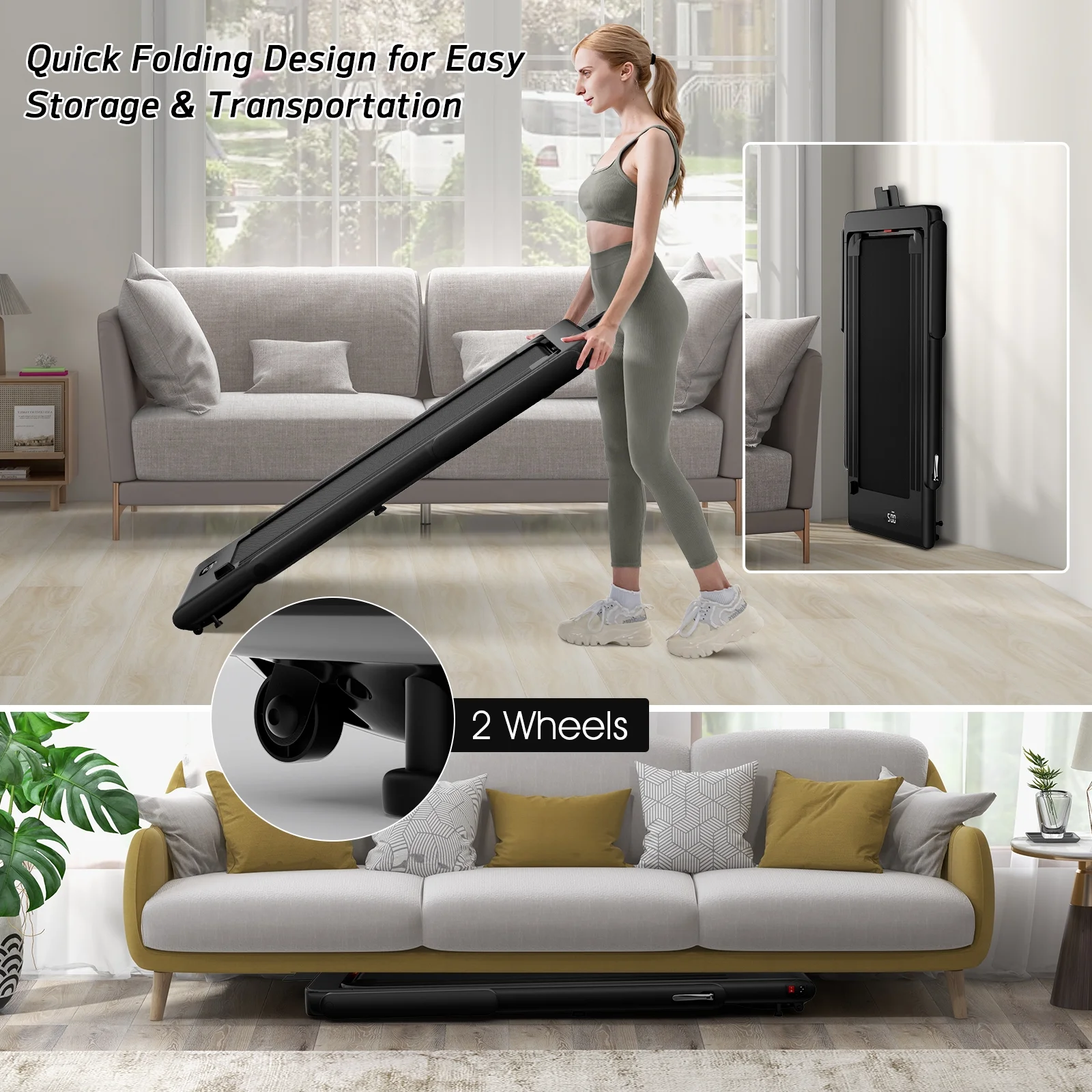 SuperFit Up To 7.5MPH 2.25HP 2 in 1 Dual Display Screen Folding Treadmill Jogging Machine W/APP Control Silver - Womvr