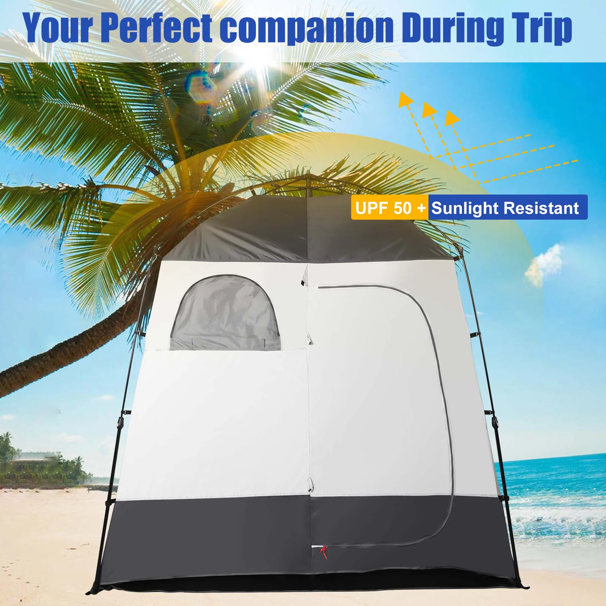 GVDV Camping Shower Tent Oversize Space Privacy Tent Portable Outdoor Shower Tents for Camping with Floor Changing Tent Dressing Room Easy Set Up Shower Privacy Shelter 2 Rooms Toilet Tent - Womvr