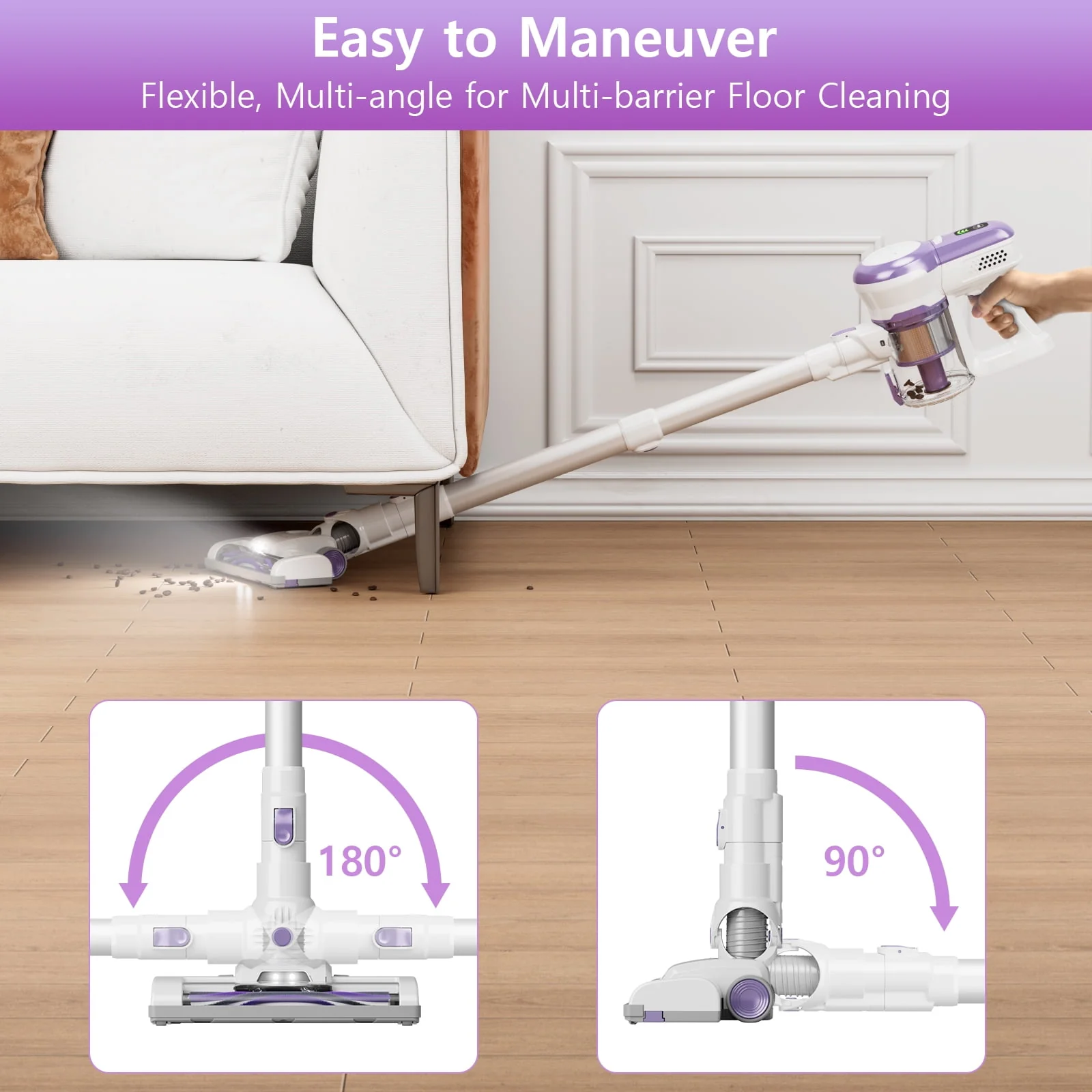 ORFELD V30 Cordless Vacuum Cleaner, 20000Pa Stick Vacuum 2 in 1, Up to 50 Mins Runtime for Home - Womvr