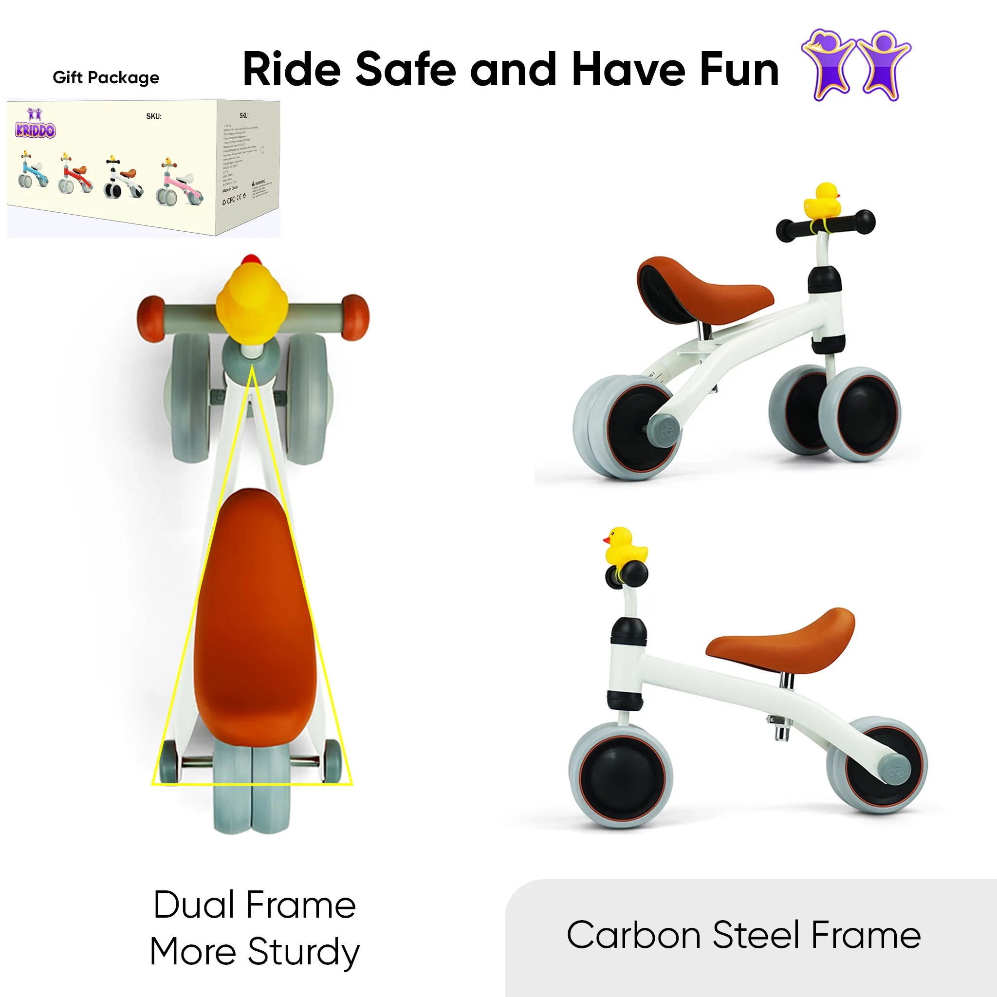 KRIDDO Baby Balance Bike for 1-2 Year Old Boy and Girl Gifts, Toddler Mini Bike for One Year Old First Birthday Gifts Baby Toys 12 Months to 2.5 Year Old, White - Womvr