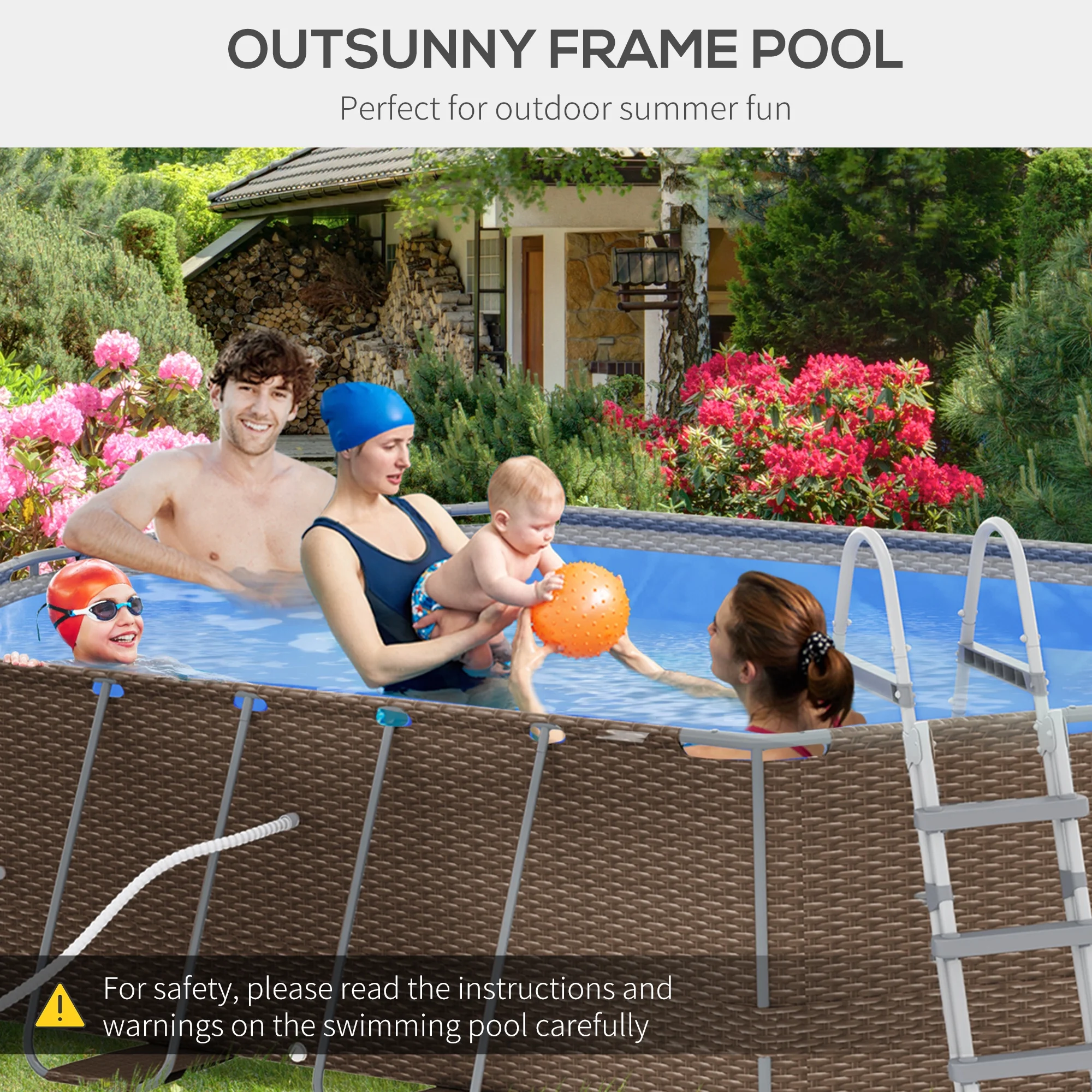 Outsunny Above Ground Swimming Pool, Non-Inflatable Frame Pool, Brown - Womvr