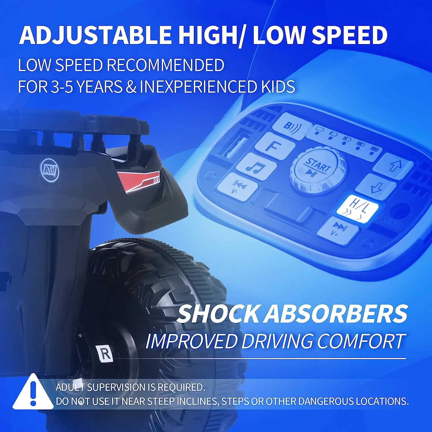 Joywhale 24V Kids Ride on ATV 4WD 2 Seater Quad Easy-Drag 4-Wheeler, with Big Battery, 4x75W Powerful Engine, Metal Suspension, BW-A20s - Womvr