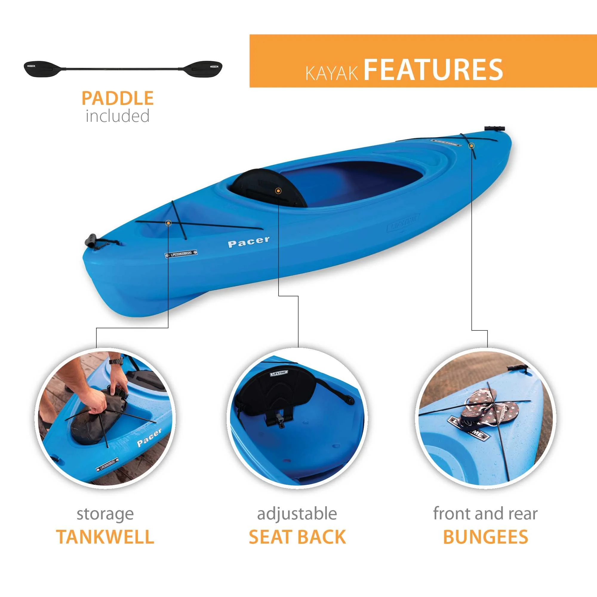 Lifetime Pacer 8 ft. Sit-Inside Kayak, Green (91032) - Womvr