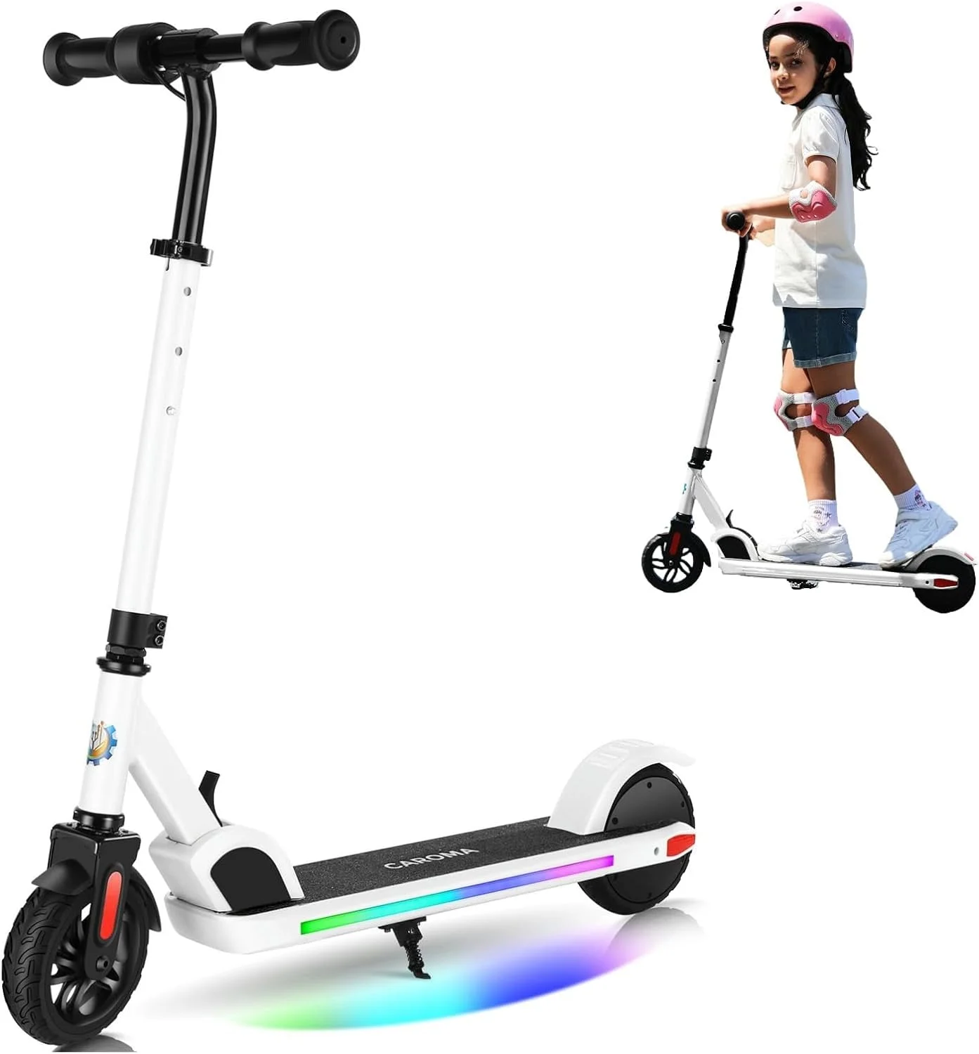 Caroma Kids Electric Scooter, 6+ Boys and Girls Safe Kick Scooter, Adjustable Speed and Handlebar - Womvr
