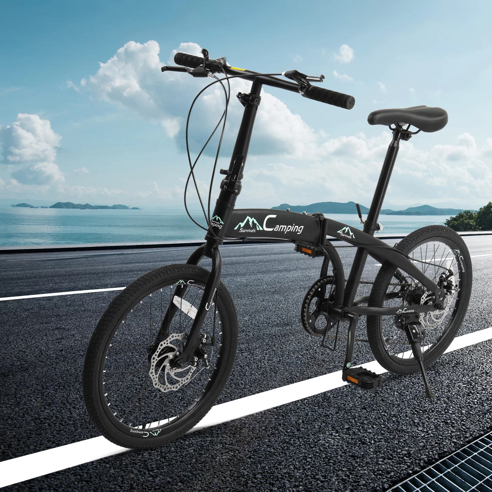 Campingsurvivals 20in 7-Speed Shimano Gears Bicycle, Lightweight Folding Bike, for Adult, Black - Womvr