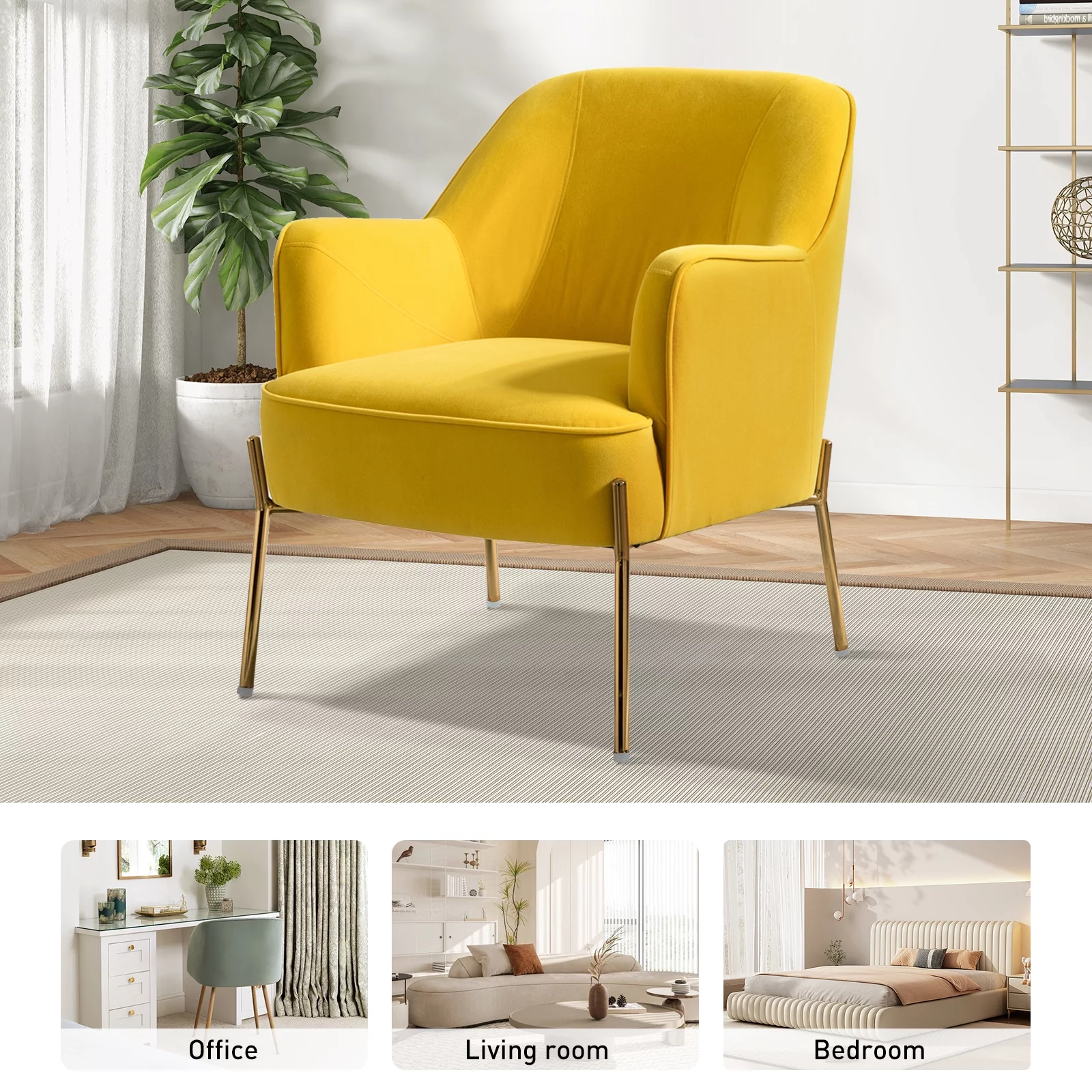 Velvet Upholstered Accent Chair Metal Legs Curved Backrest Lounge Home Armchair Bedroom Adult Pink - Womvr