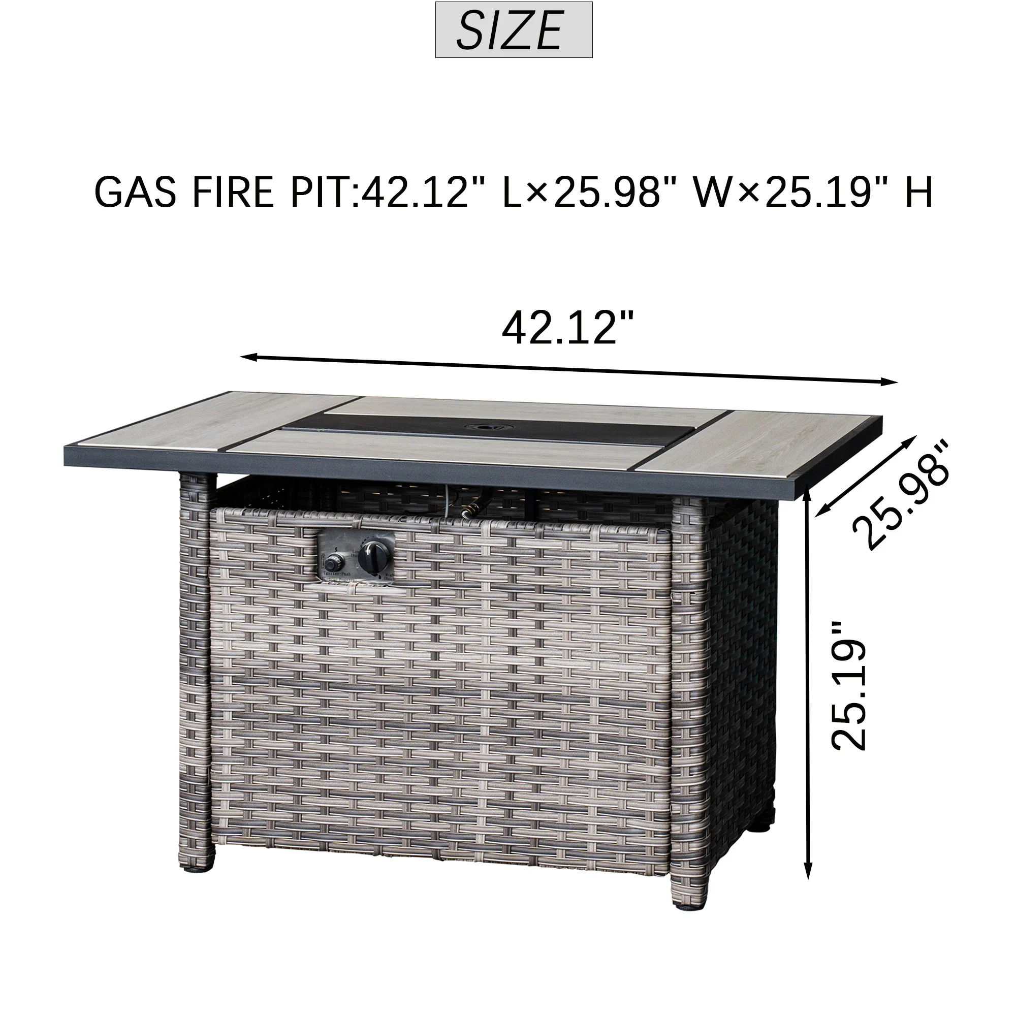 Ovios Outdoor Wicker Propane Fire Pit Table 42-Inch 50,000 BTU Flame Gas Fire Pits for Patio with Waterproof Cover & Lid Rectangle - Womvr