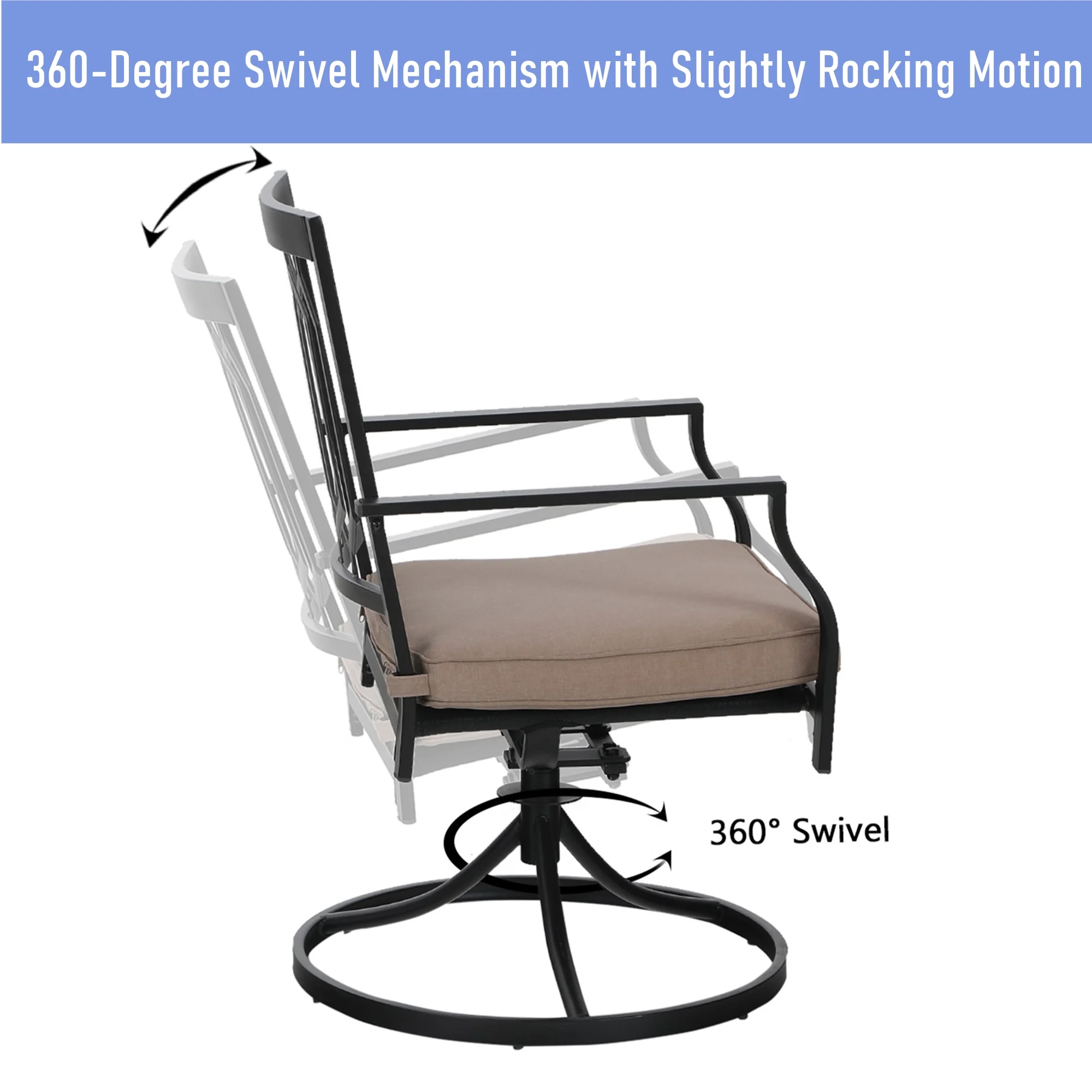 MF Studio 5-Piece Outdoor Patio Dining Set, Swivel Cushioned Chairs with Steel Frame for 4-Person, Black&Beige - Womvr