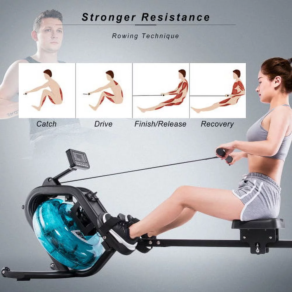 Water Rowing Machine Rower with LCD Monitor, Exercise Workout Water Rower for Home Use - Womvr