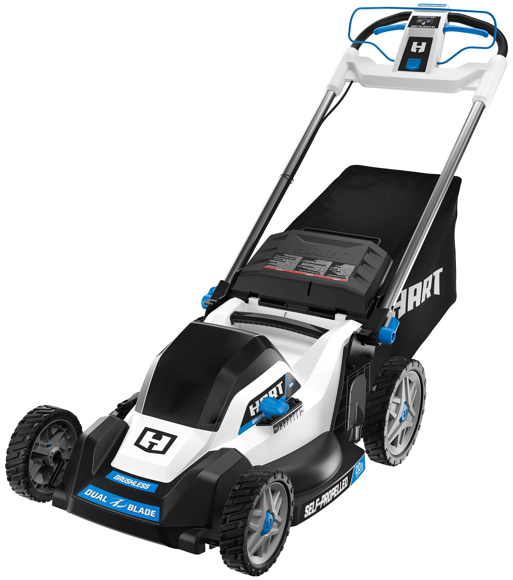 HART 40-Volt 20-inch SUPERCHARGE Dual Blade Self-Propelled Mower Kit, (1) 8.0Ah Lithium-Ion Battery - Womvr