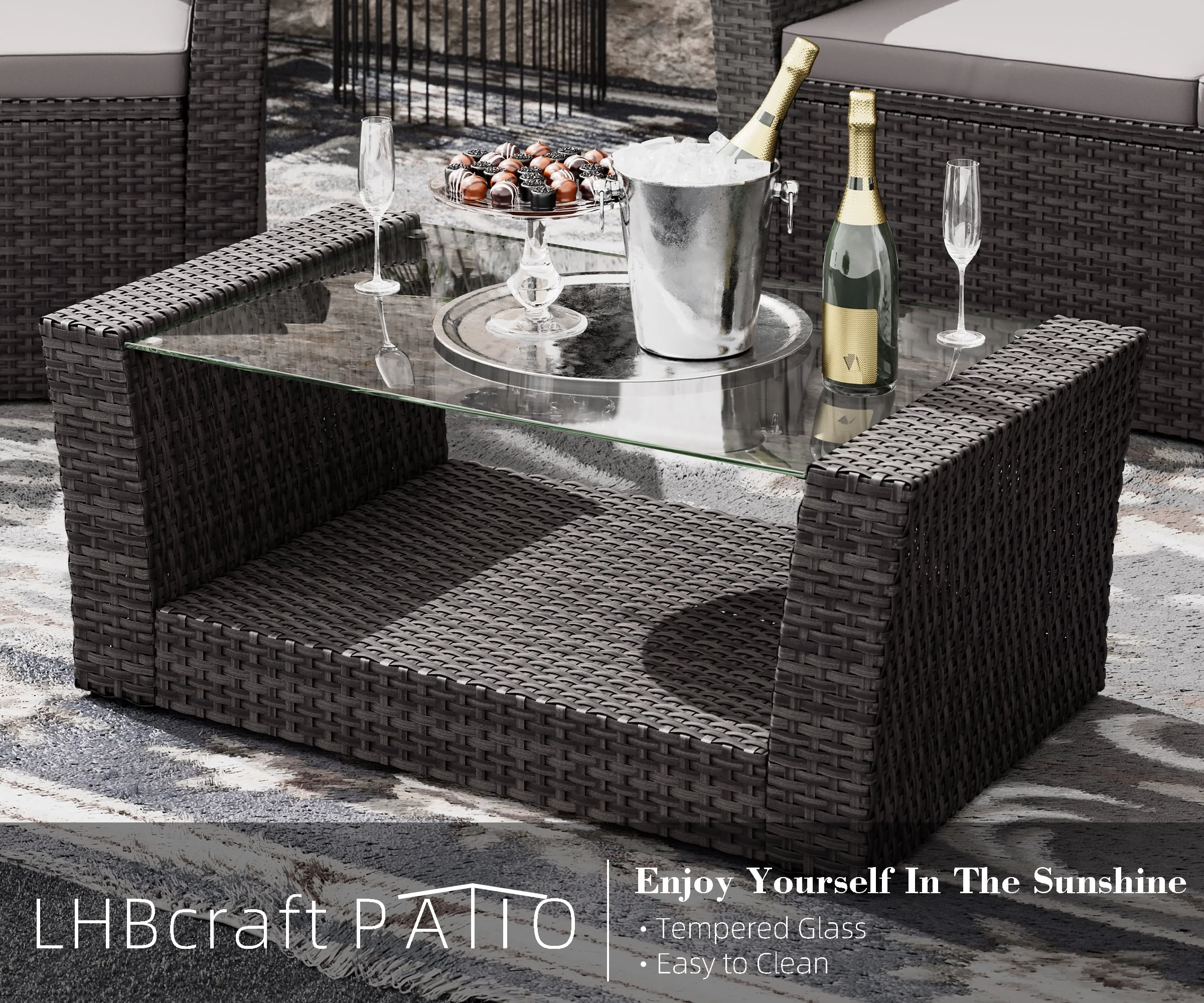 Bifanuo 4-Piece Patio Furniture Set Outdoor Rattan Wicker Sofa Set with Cushions & Coffee Table, Conversation Sofa Set with Tempered Glass Table Top - Womvr