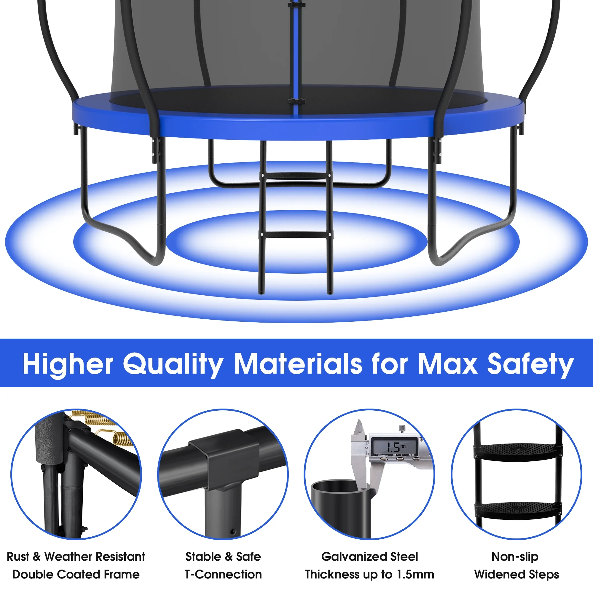 YORIN Trampoline for 2-3 Kids, 8FT 10FT Trampoline for Adults with Enclosure Net, Basketball Hoop, Ladder, 800LBS Outdoor Recreational Trampoline with Light, Sprinkler, Socks, Heavy Duty Trampoline - Womvr