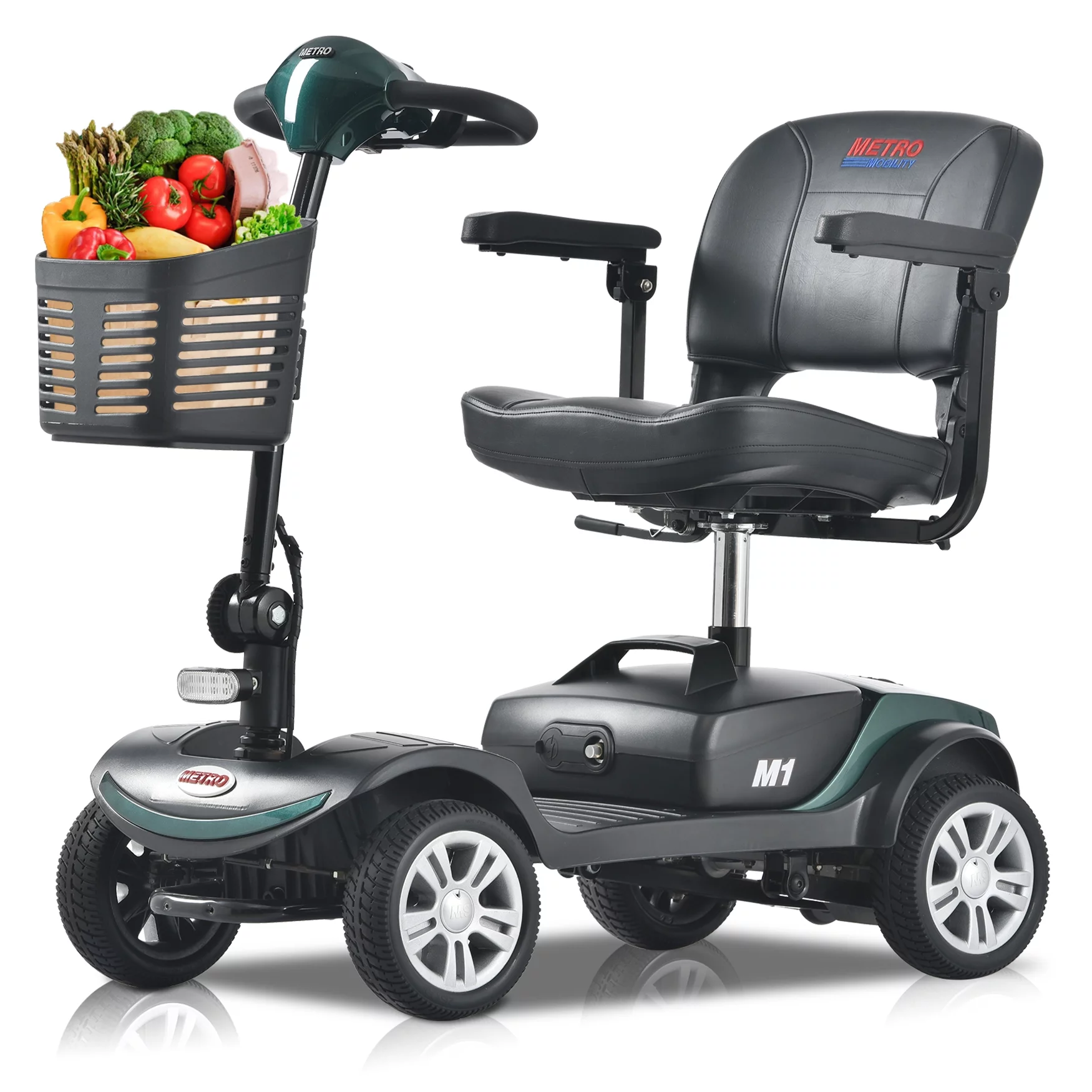 Electric Mobility Scooter for Adults and Seniors - 300 lbs Max Weight, 4-Wheel Powered Mobility Scooters Wheelchair Device for Travel, Elderly (with Head Light-White) - Womvr