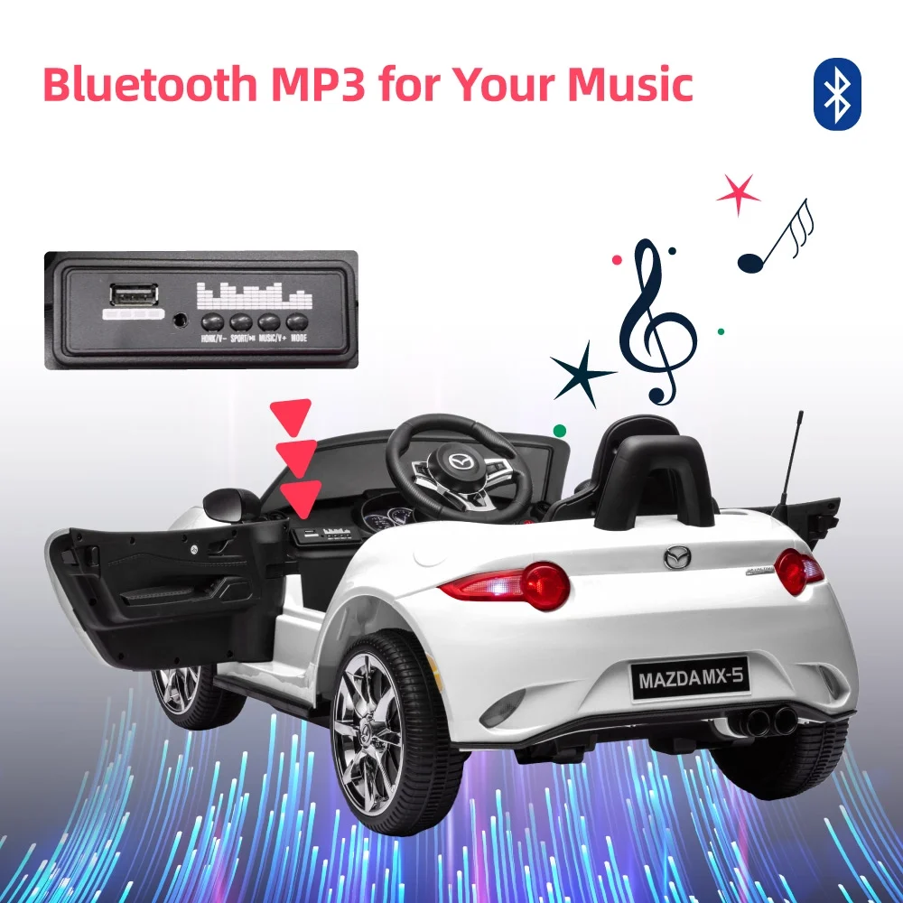 12V Ride On Powered Wheels Car Mazda Licensed MX-5 Electric Car for Kids w/ Parental Remote Control LED Lights Bluetooth Music - Womvr
