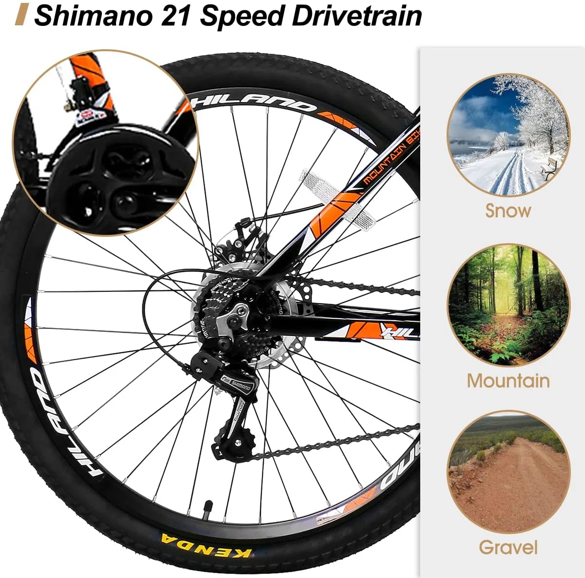 Hiland Mountain Bike, Multi-Spokes,Shimano 21 Speeds Drivetrain,Aluminum Frame 26 inch Wheels, Men's MTB Bicycle, White - Womvr