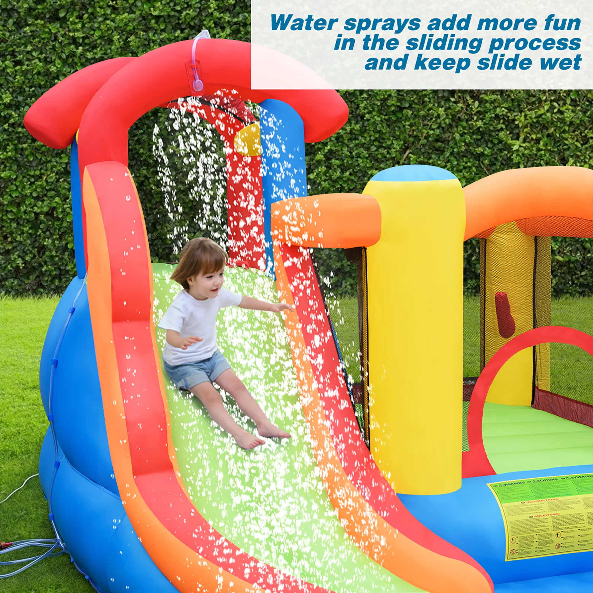 Costway Inflatable Bounce House Water Slide w/ Climbing Wall Splash Pool Water Cannon - Womvr
