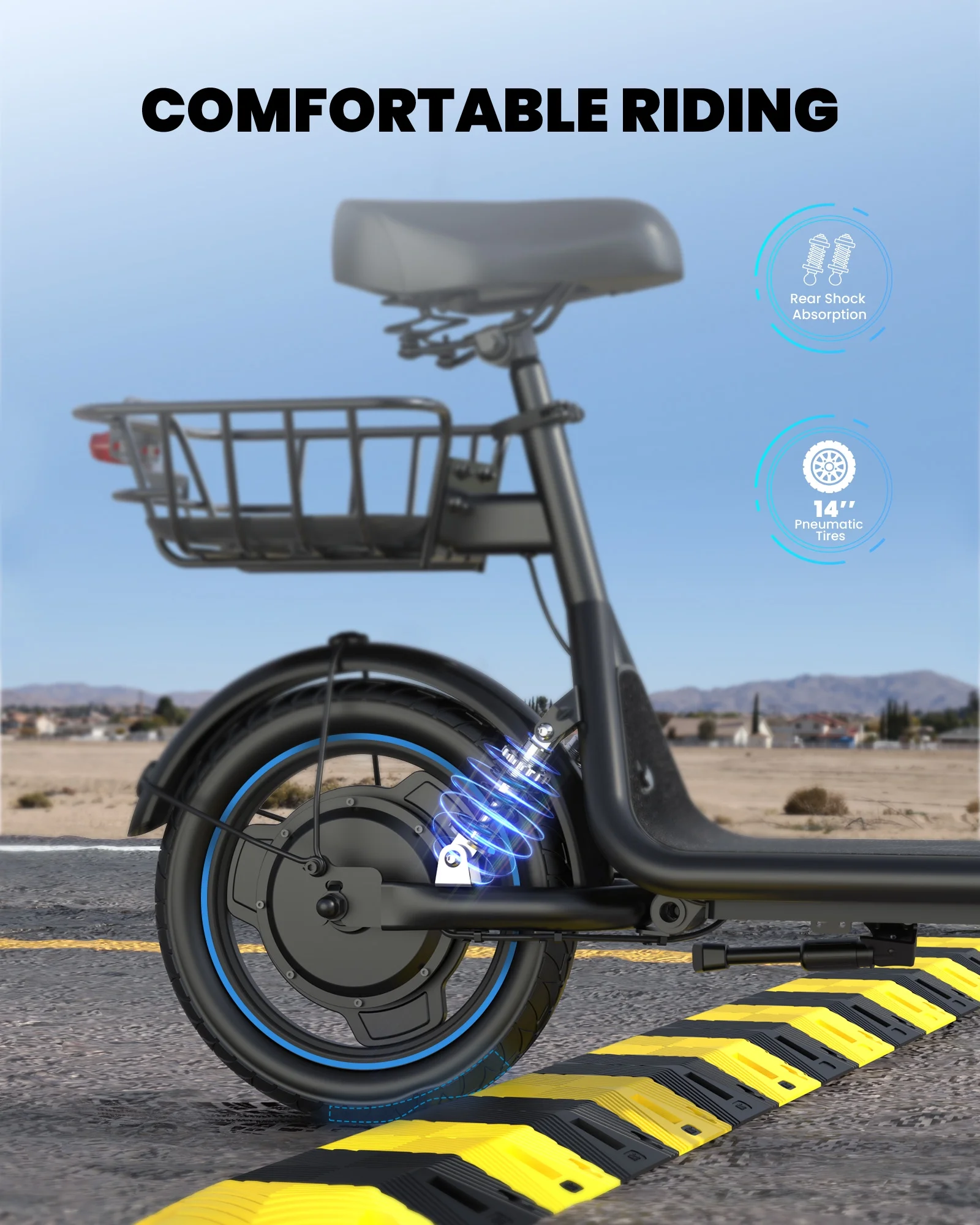 Kistp 600W Electric Scooter with Seat for Adult,14 inch Commuter Electric Scooter with Dual Shock Absorbers and Basket-up to 25 Miles 18.6MPH Rear Basket - Womvr