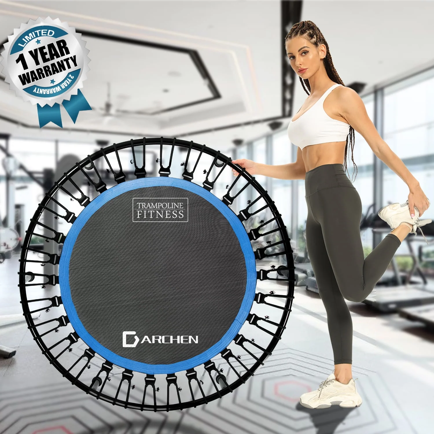 Darchen 450 lbs Mini Trampoline for Adults, Indoor Small Rebounder Exercise Trampoline for Workout Fitness for Quiet and Safely Cushioned Bounce, 40 Inch - Womvr