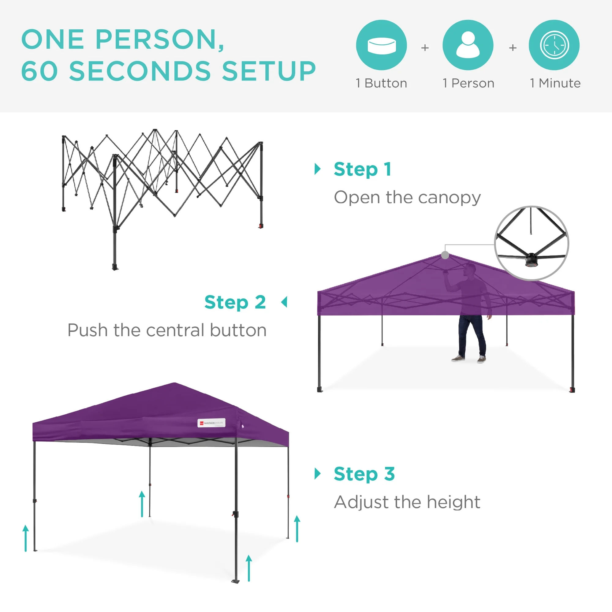 Best Choice Products 10x10ft Easy Setup Pop Up Canopy w/ 1-Button Setup, Wheeled Case, 4 Weight Bags - Cerulean - Womvr