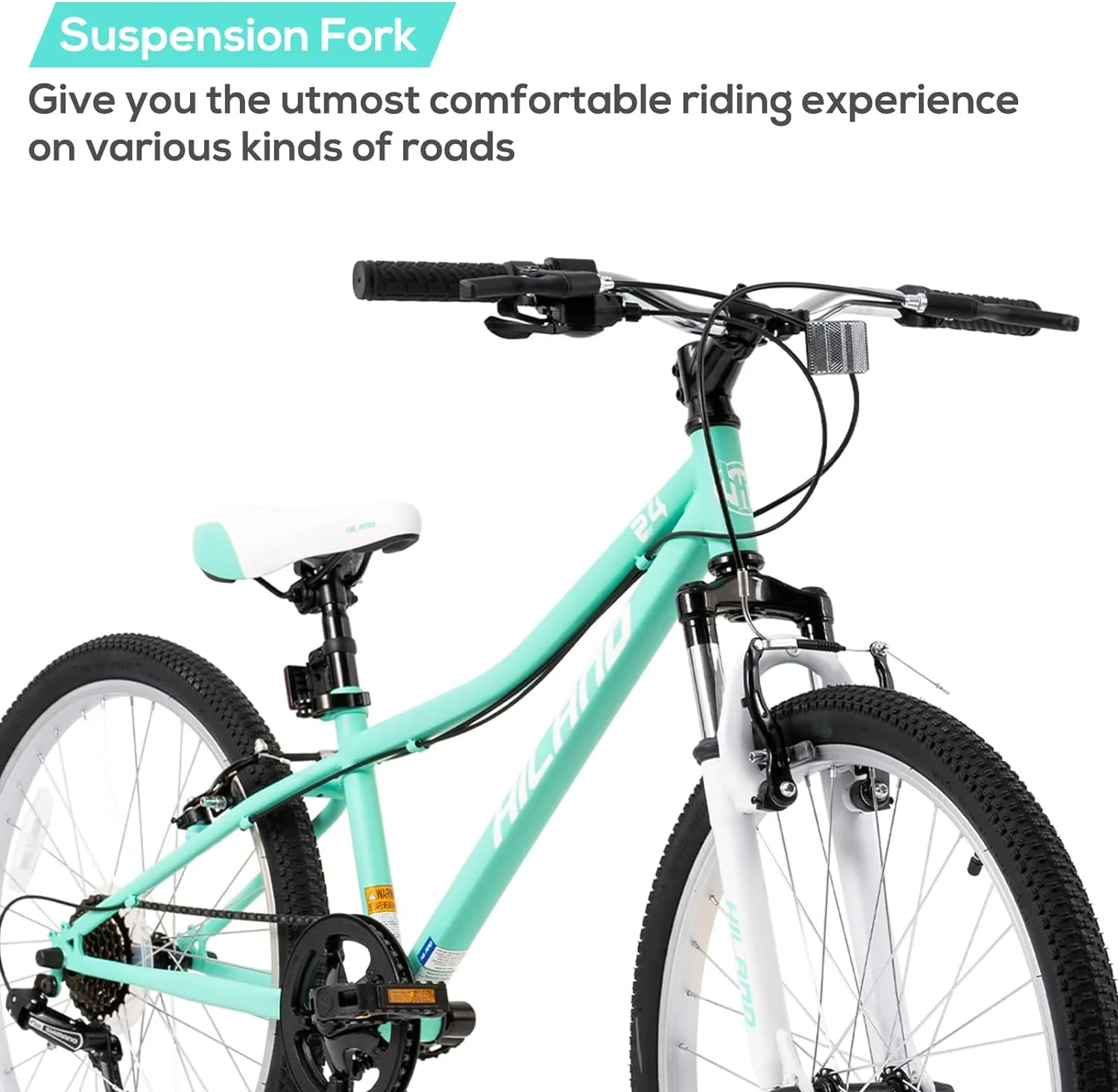 Hiland 24 inch Mountain Bike Shimano 7 Speeds for Teenager with Suspension Fork, Mint Pink - Womvr