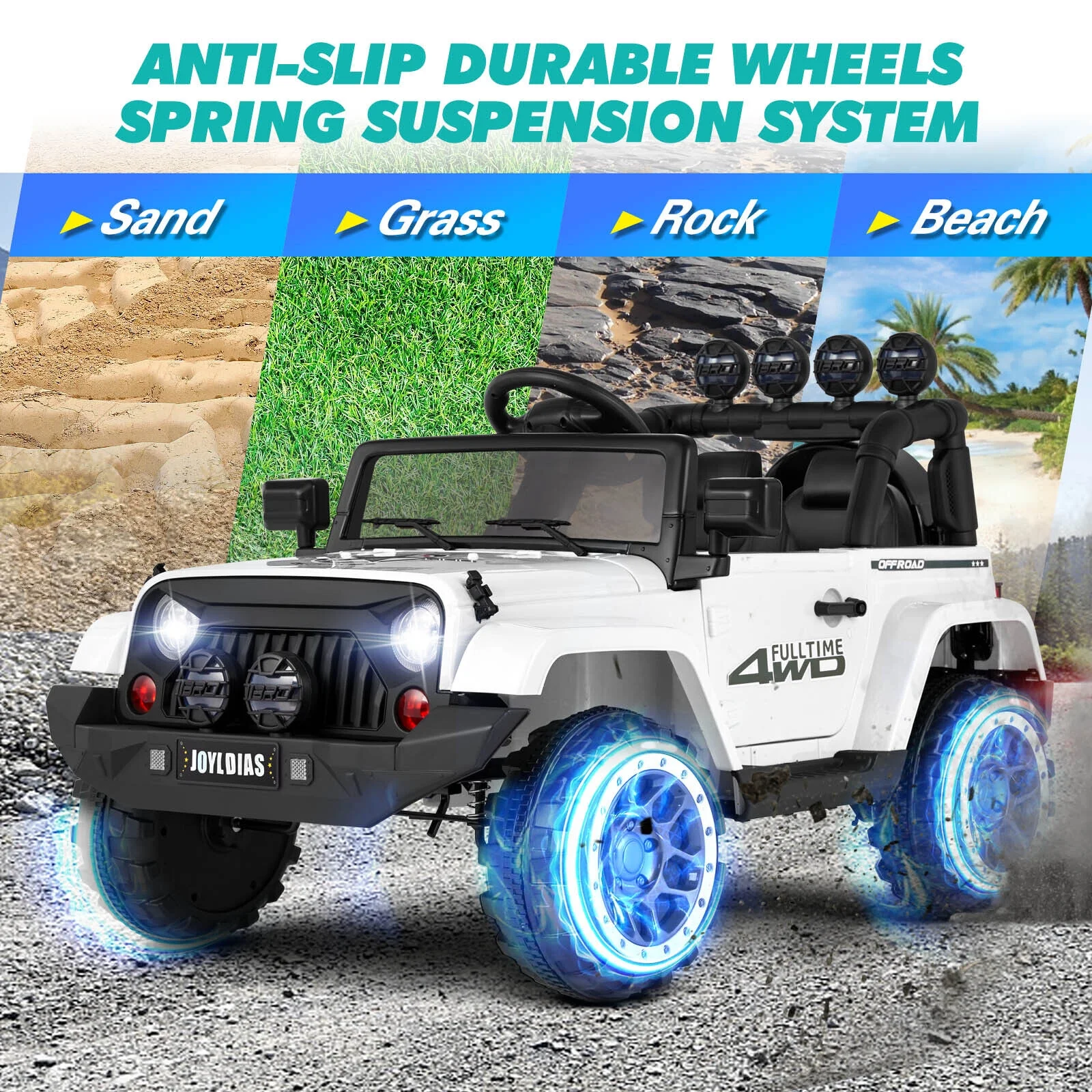 JOYLDIAS 12V Kids Ride on Truck Electric Car with DIY Stickers, Bluetooth, Remote Control, MP3 Player, LED Lights (Pink) - Womvr