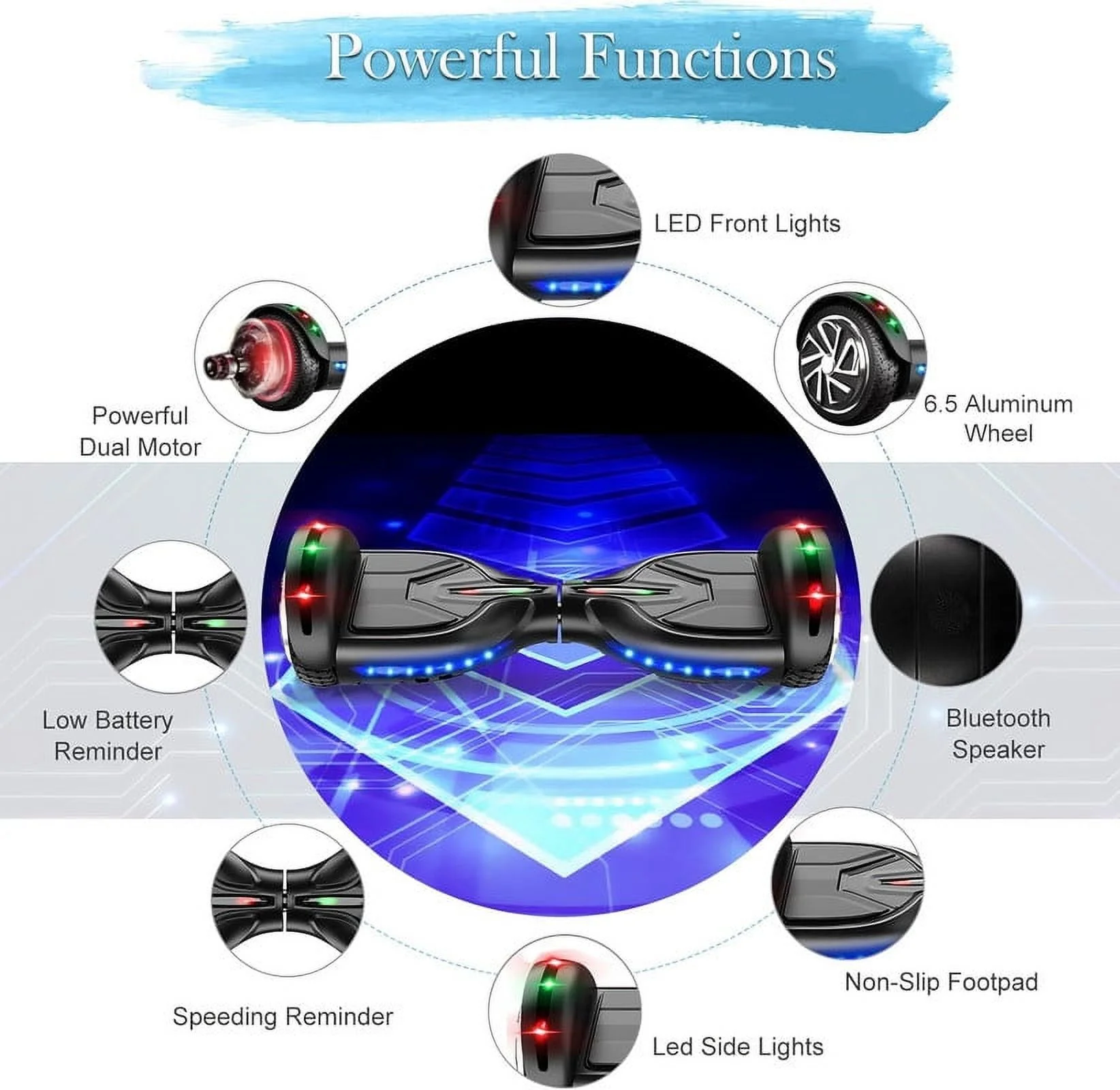 SISIGAD Hoverboard with Seat, 6.5 inch Hoverboard Go Kart Combo with Bluetooth Speaker & LED Lights for Kids Adults - Womvr