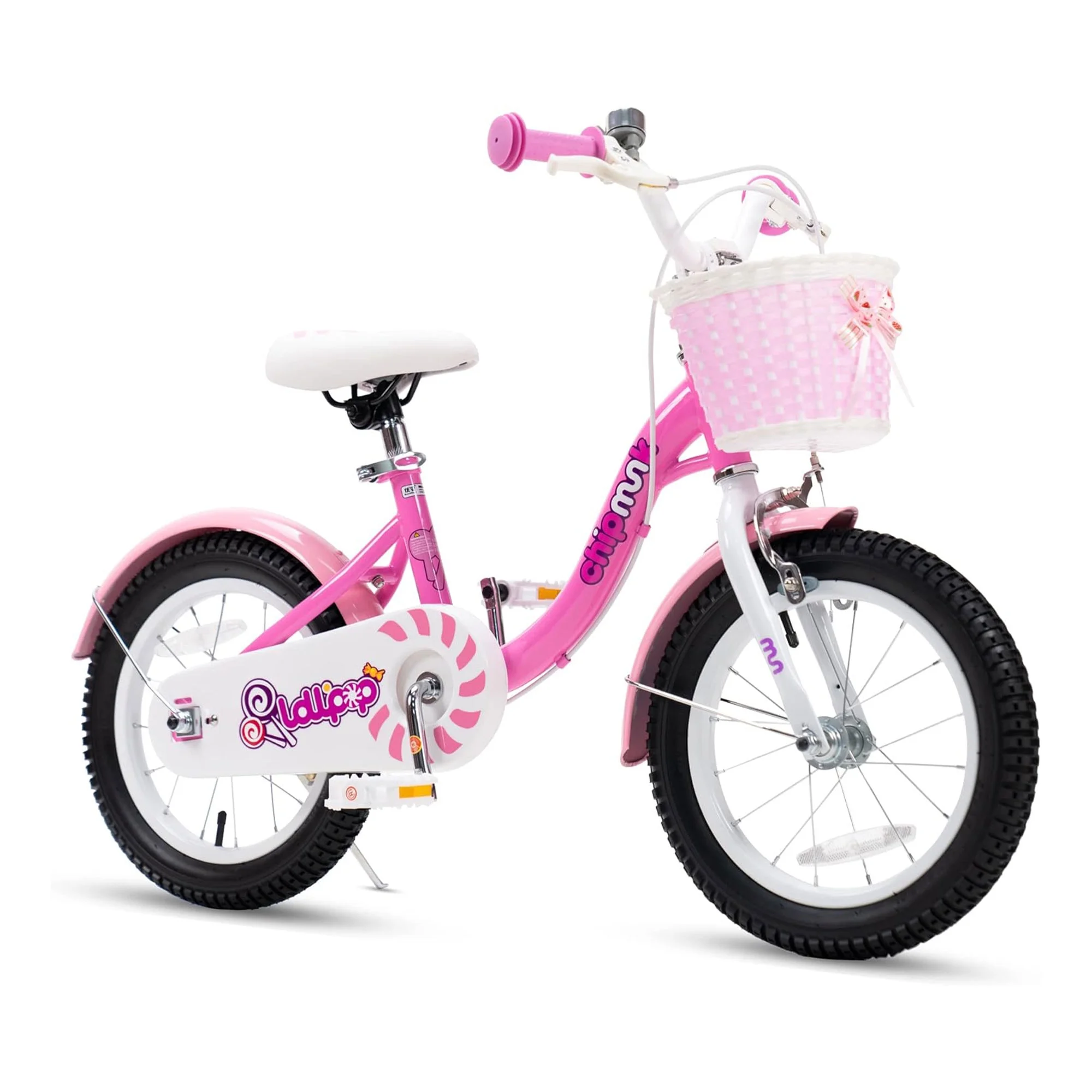 RoyalBaby Chipmunk Girls Kids Bike Bicycle with Basket Training Wheels 14 Inch Lollipop Pink - Womvr