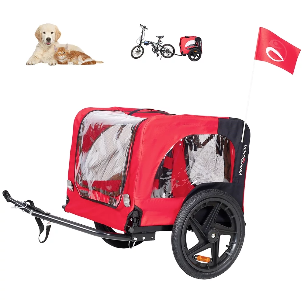 CJC Bike Pet Trailer for Small and Large Dogs - Folding Frame Carrier - Easy to Connect and Disconnect to Bikes - Adjustable - Red - Womvr