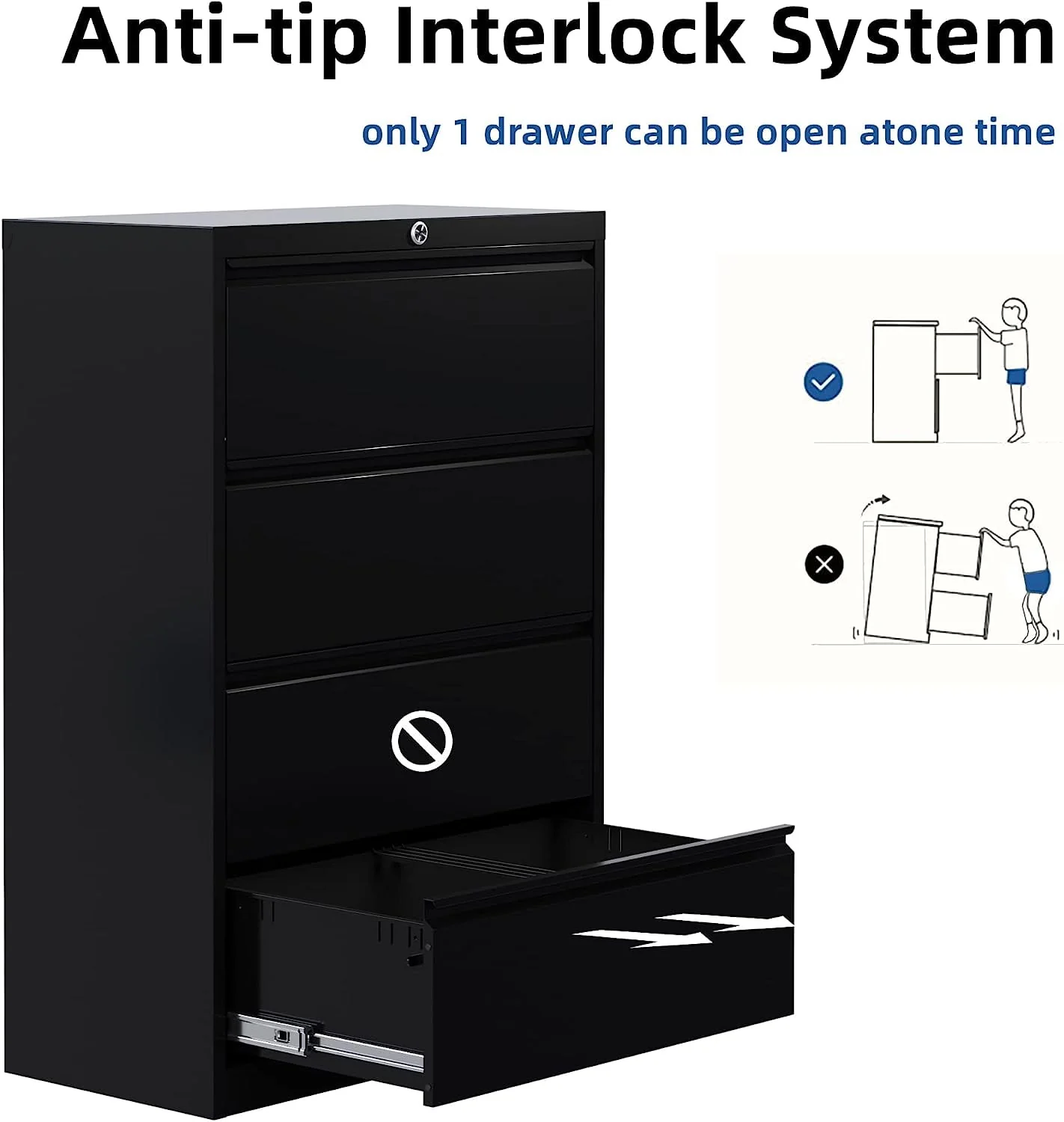 SUPEER 4 Drawer File Cabinet , Metal Vertical File Storage Cabinet with Lock, Office Home Steel Vertical File Cabinet for A4 Letter /Legal Size, 14.96