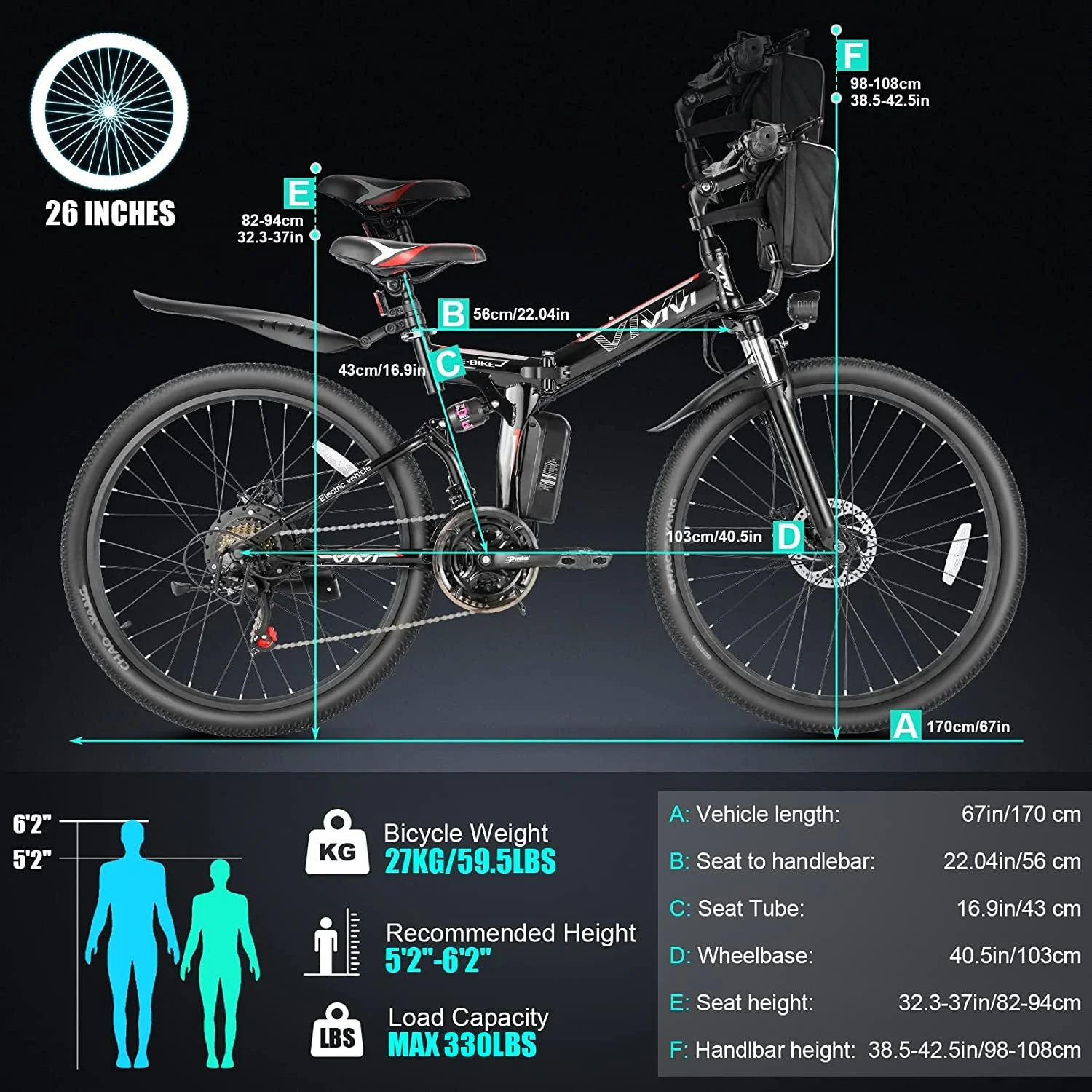 Vivi Electric Bike for Adults 26