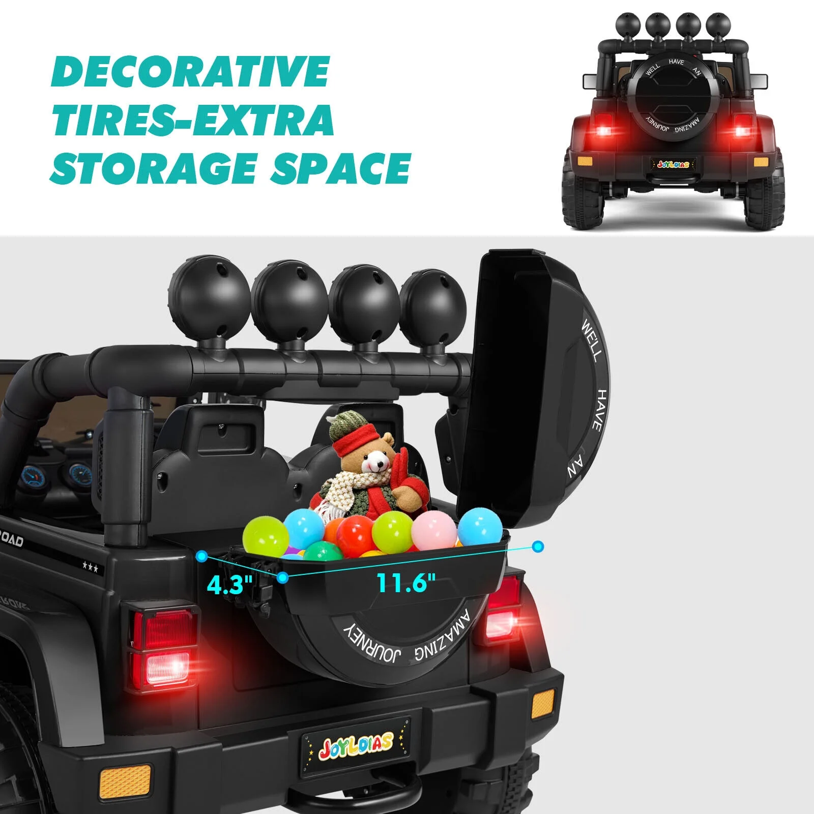 JOYLDIAS 12V Kids Ride on Truck Electric Car with DIY Stickers, Bluetooth, Remote Control, MP3 Player, LED Lights (Pink) - Womvr