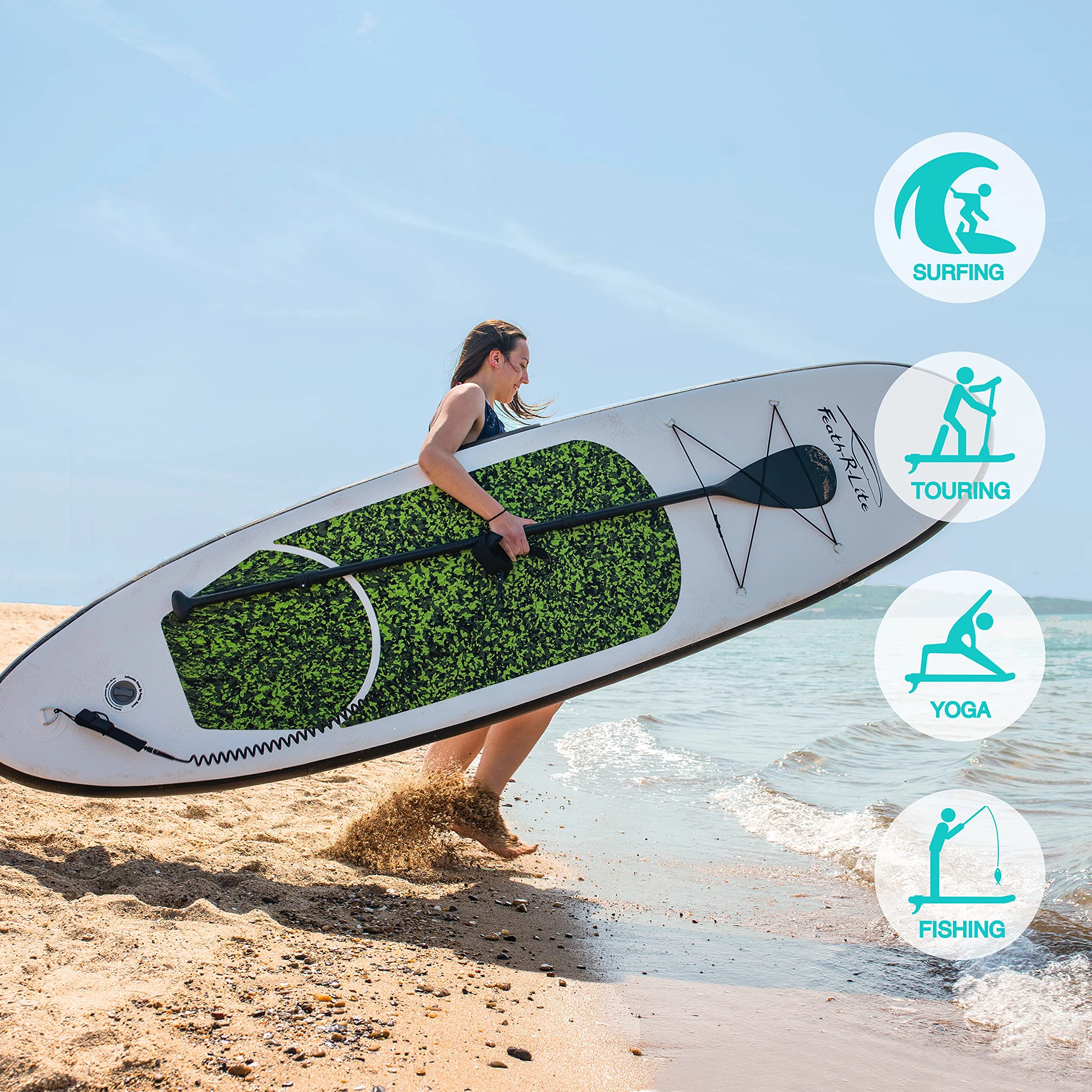 Feath-R-lite Inflatable Stand Up Paddle Board, SUP Red Camo Pattern Paddle Board 10'x30''x6'' (LxWxH),Adjustable Aluminum Paddle and Grey Back Hand Pump,Fins, Unisex - Womvr