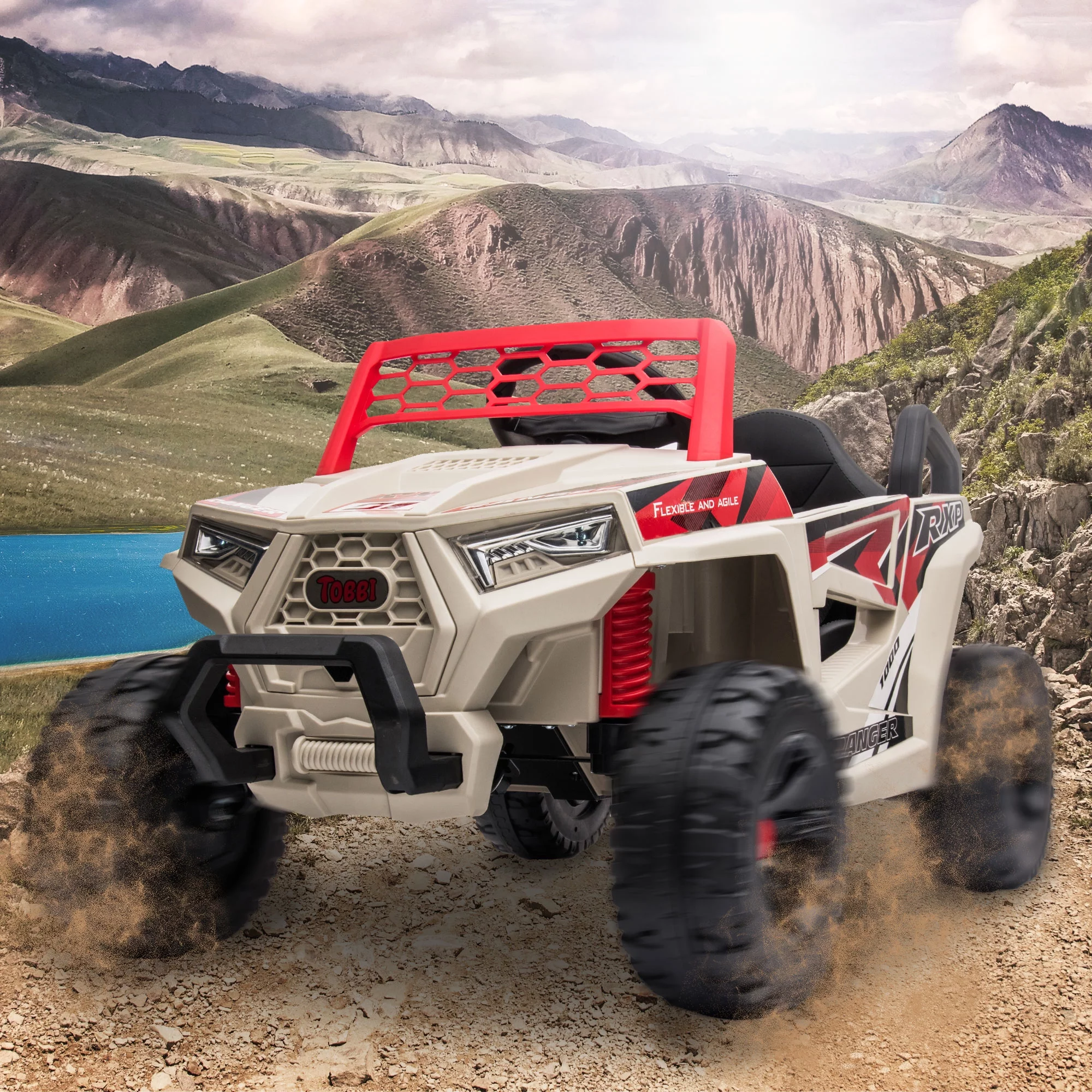 TOBBI 12V Kids Electric off-Road UTV Truck Car Battery Powered Ride on Toys for Girls with LED Headlights, Music, Horn - Womvr