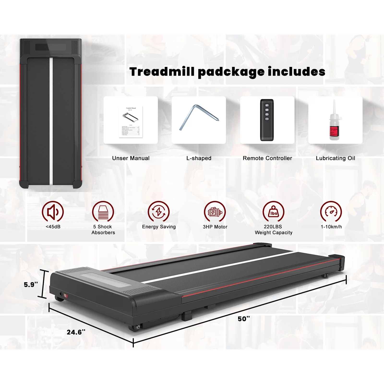 Home Fitness Code Foldable Treadmill with Bluetooth Speaker, 3HP Under Desk Treadmills for Home - Womvr