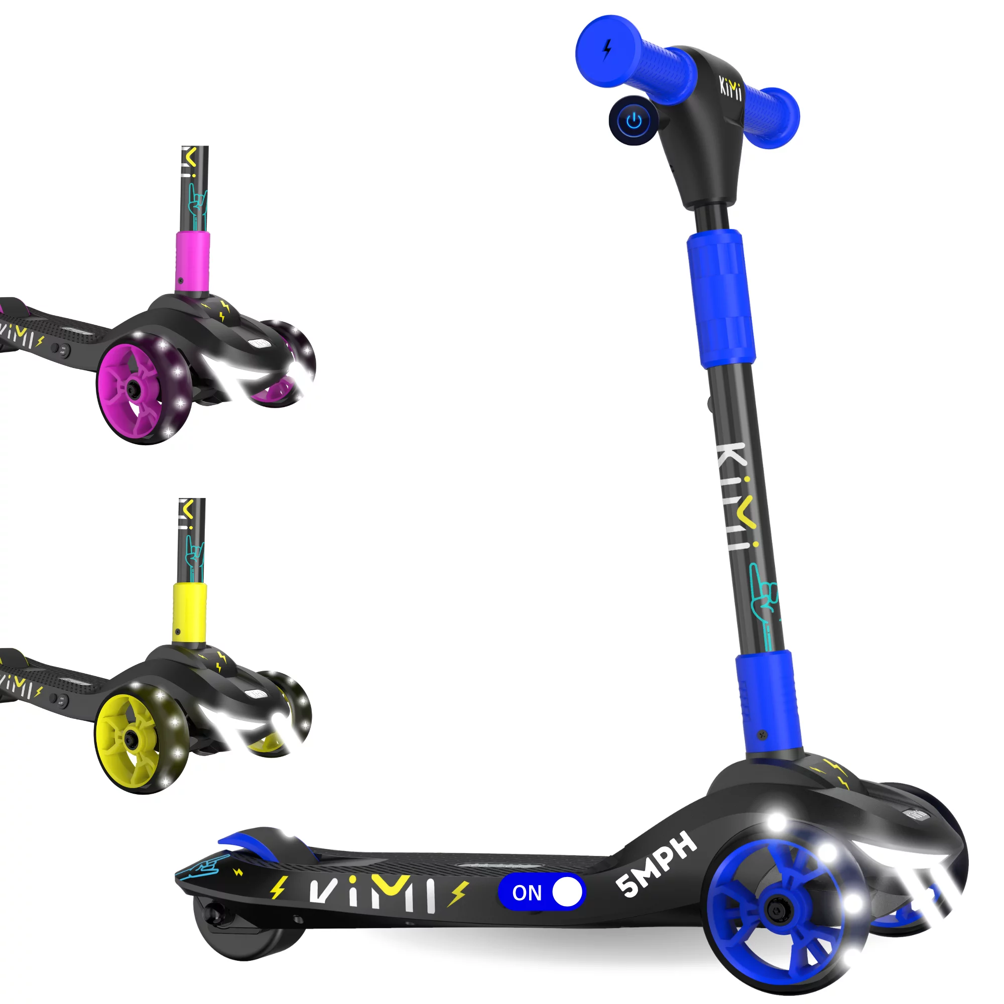 Kimi Kids 3-Wheel Electric Scooter, Ages 2-9, 5Mph, Lights, 10 Miles Range - Womvr