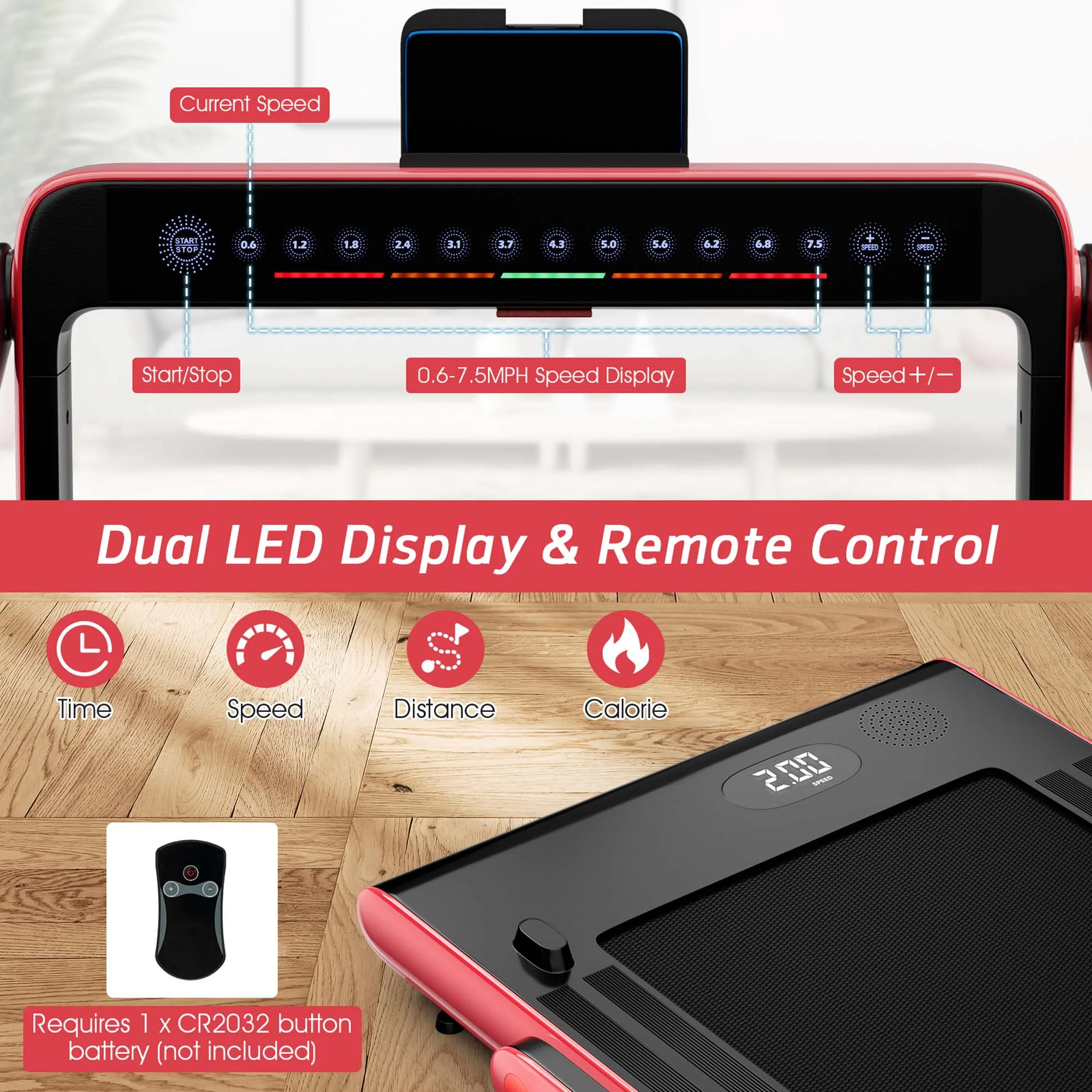 SuperFit Up To 7.5MPH 2.25HP 2 in 1 Dual Display Screen Folding Treadmill Jogging Machine W/APP Control Silver - Womvr