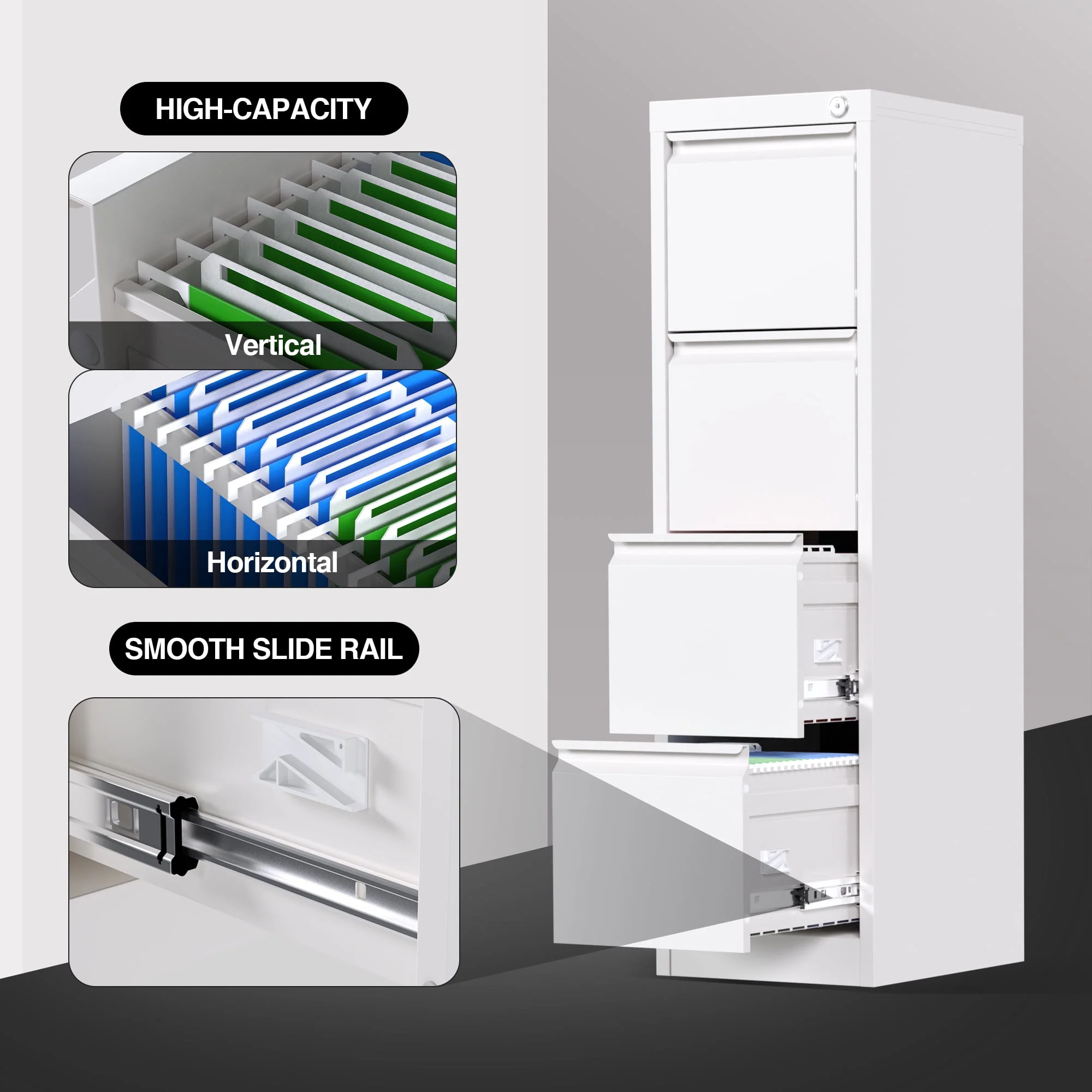 SUPEER 4 Drawer File Cabinet , Metal Vertical File Storage Cabinet with Lock, Office Home Steel Vertical File Cabinet for A4 Letter /Legal Size, 14.96