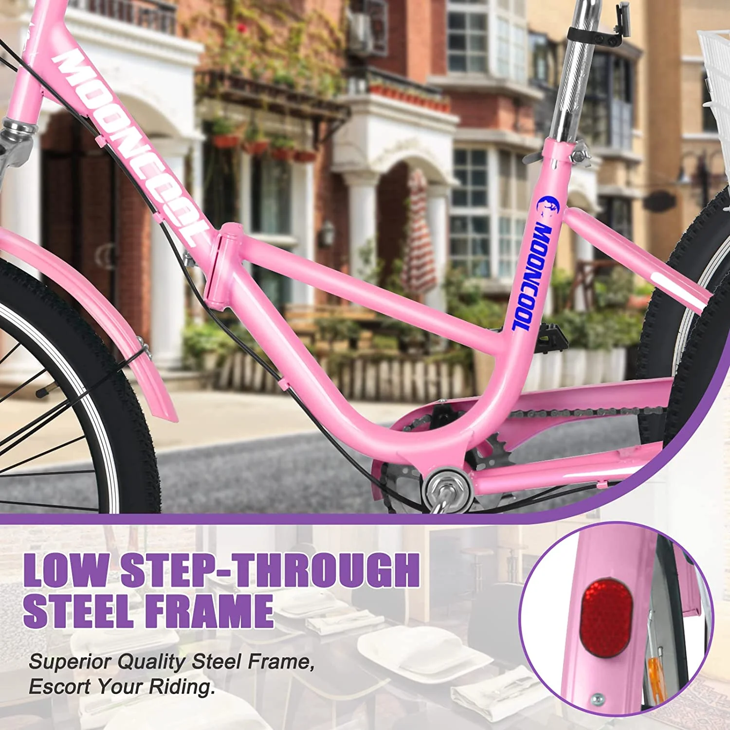 MOONCOOL Adult Folding Tricycle, 7 Speed 20/24/26 inch Adult Tricycles, Three Wheel Bike Cruiser Trike with Large Basket - Womvr