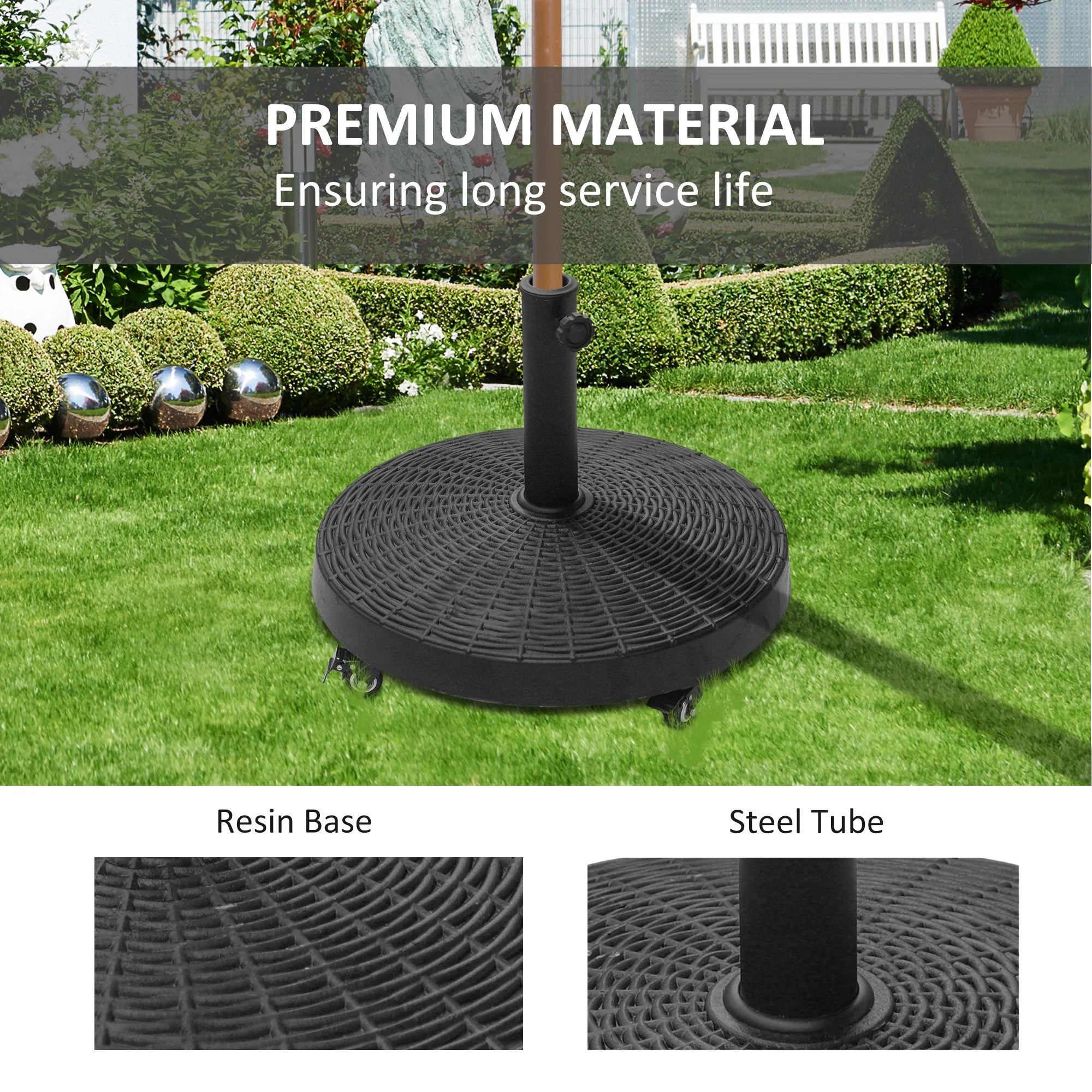 Outsunny 50 lbs. Umbrella Base, Heavy Duty Umbrella Stand, Black - Womvr