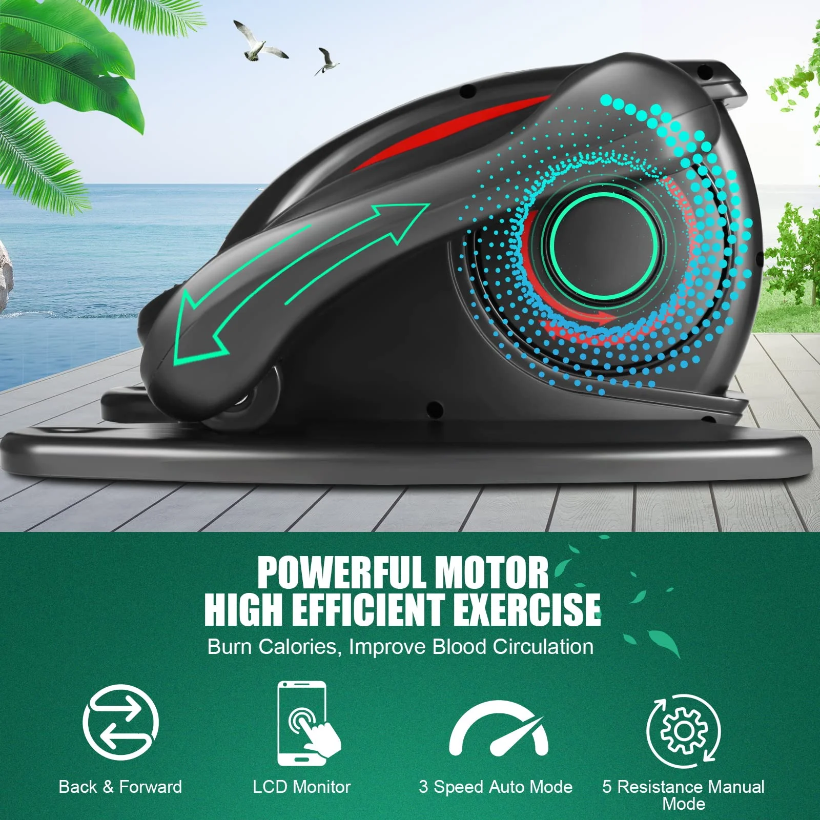 ANCHEER Under Desk Elliptical Machine Electric Seated Pedal Exerciser, Quiet & Compact Mini Elliptical Trainer with LCD Display Monitor and Remote Control, Home Office Leg Exerciser for Seniors,Adult - Womvr