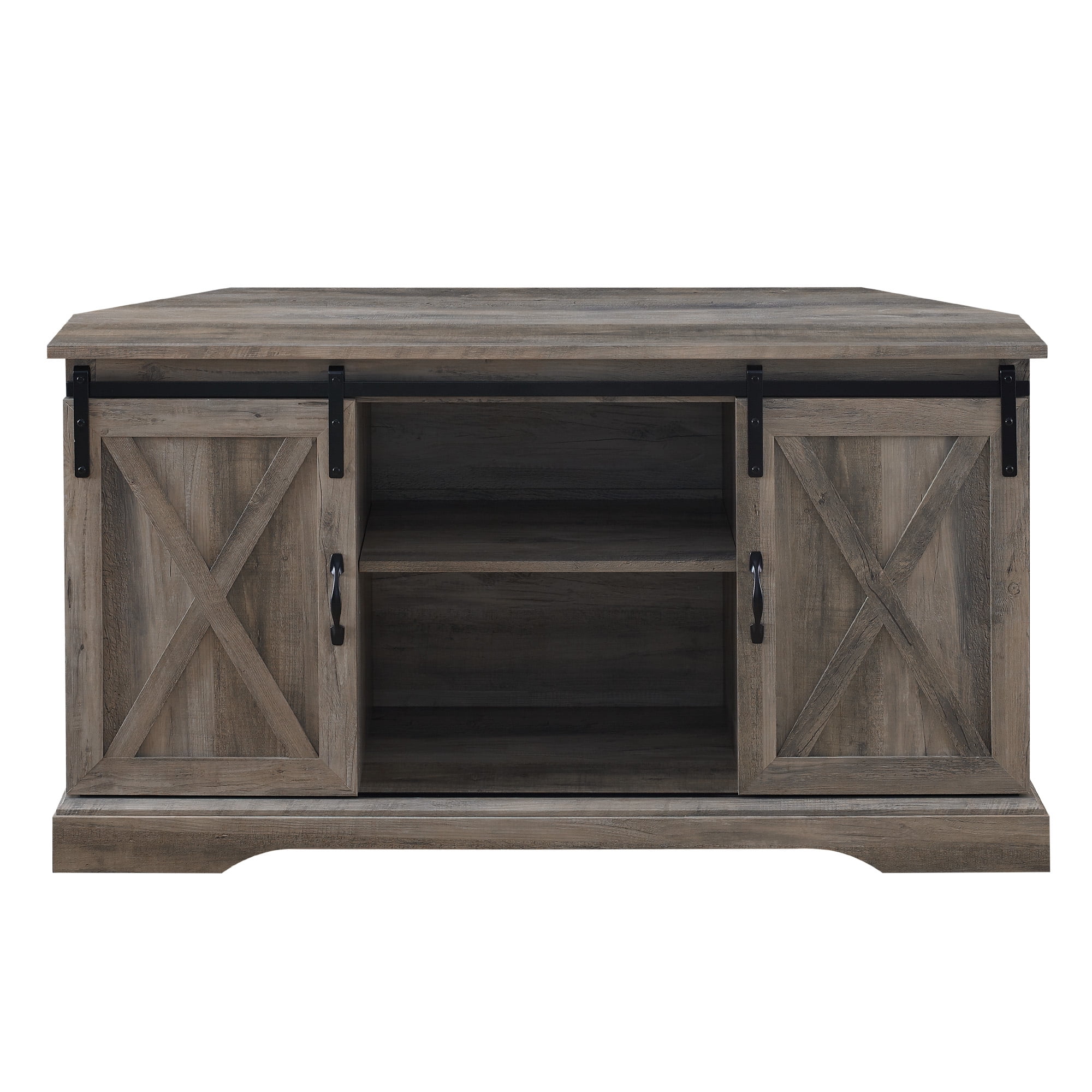Walker Edison Modern Farmhouse Sliding Door Corner TV Stand, White Oak - Womvr