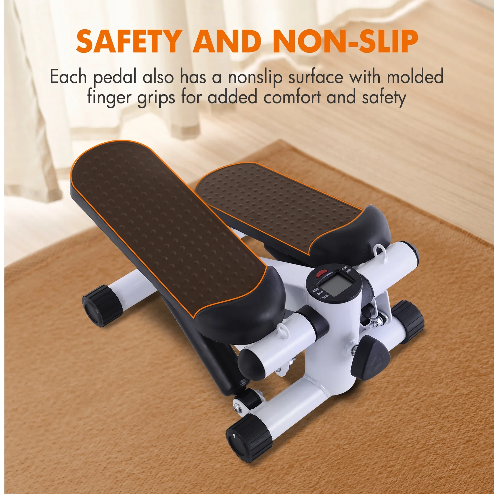 Mini Stepper Air Stair Climber Exercise Machine Health Aerobic Fitness Elliptical Trainers with Resistance Band LCD Display Gray - Womvr