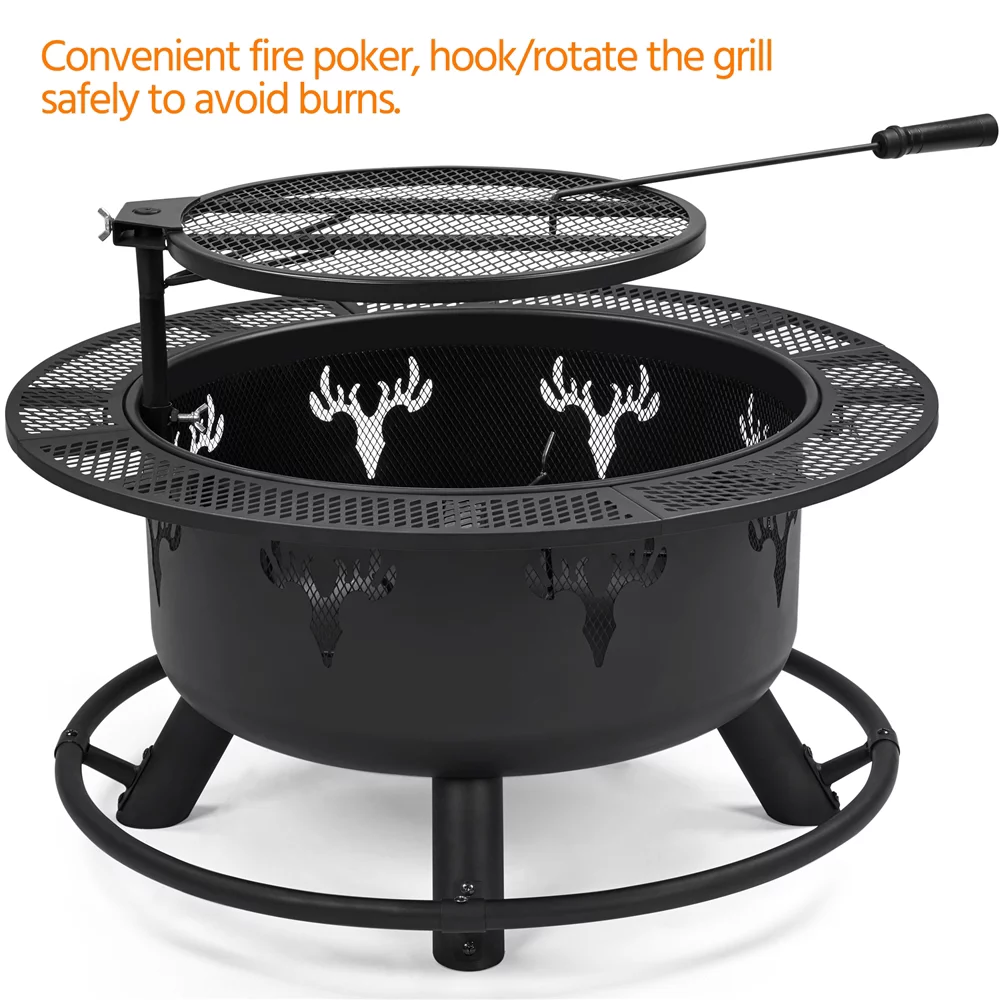 Alden Design 32�� Round Wood Burning Fire Pit for Outdoor, Black - Womvr