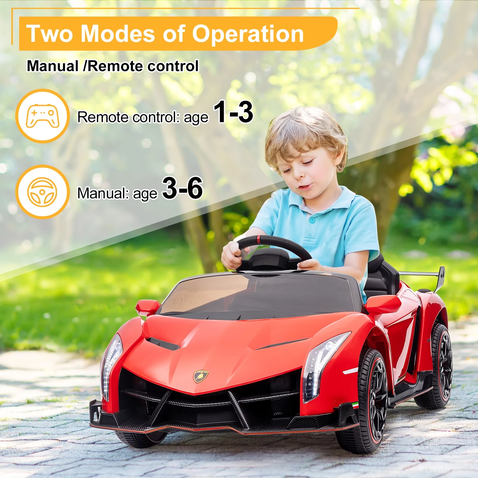 UBesGoo Electric Ride On Car 12V Licensed Lamborghini for Kids Girl, Parent Control, LED Headlights - Pink - Womvr