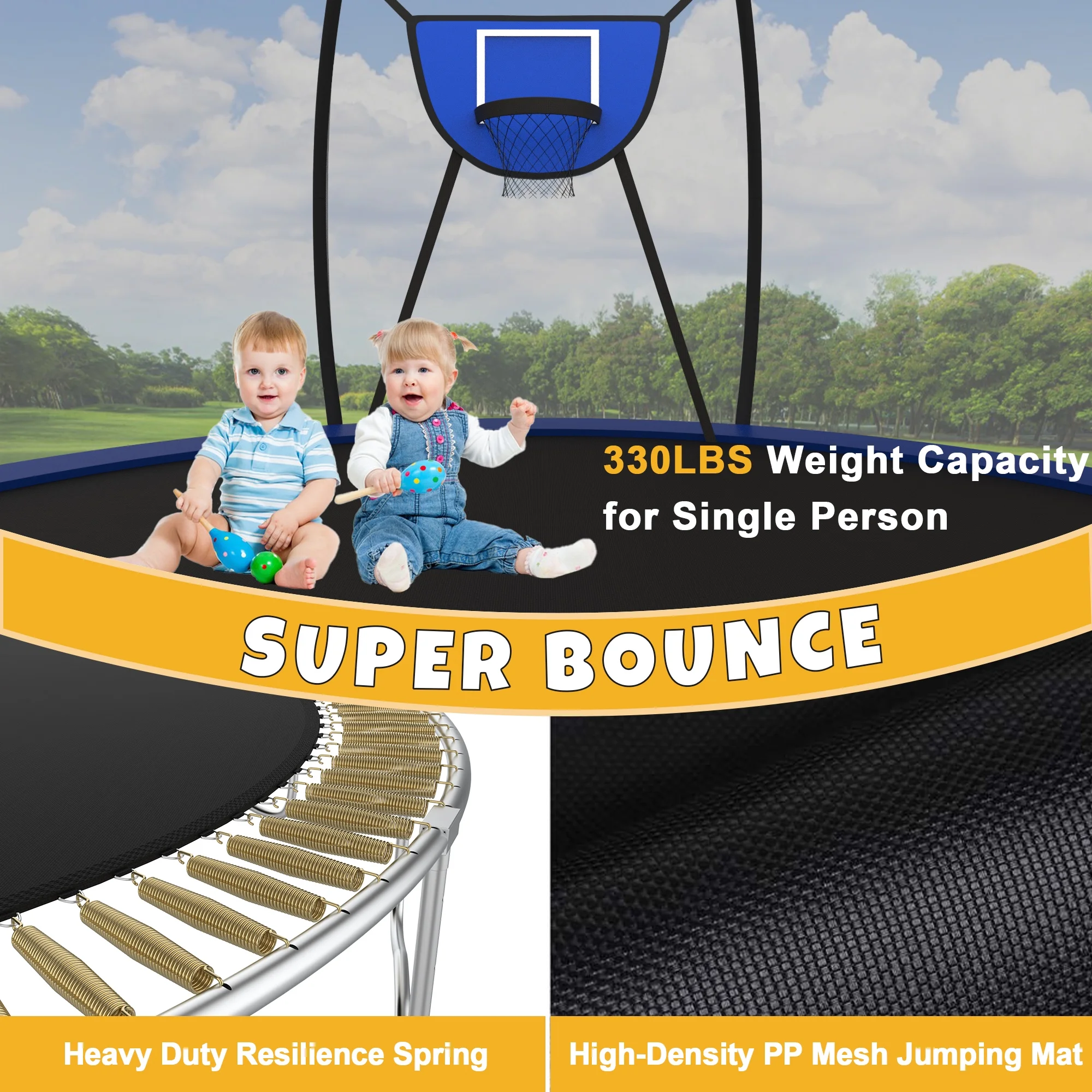 Elitezip Trampoline 12FT Trampoline for Kids and Adults, 1500LBS Heavy Duty Trampoline with Enclosure and Basketball Hoop, Outdoor Trampoline Easy Assembly - Womvr