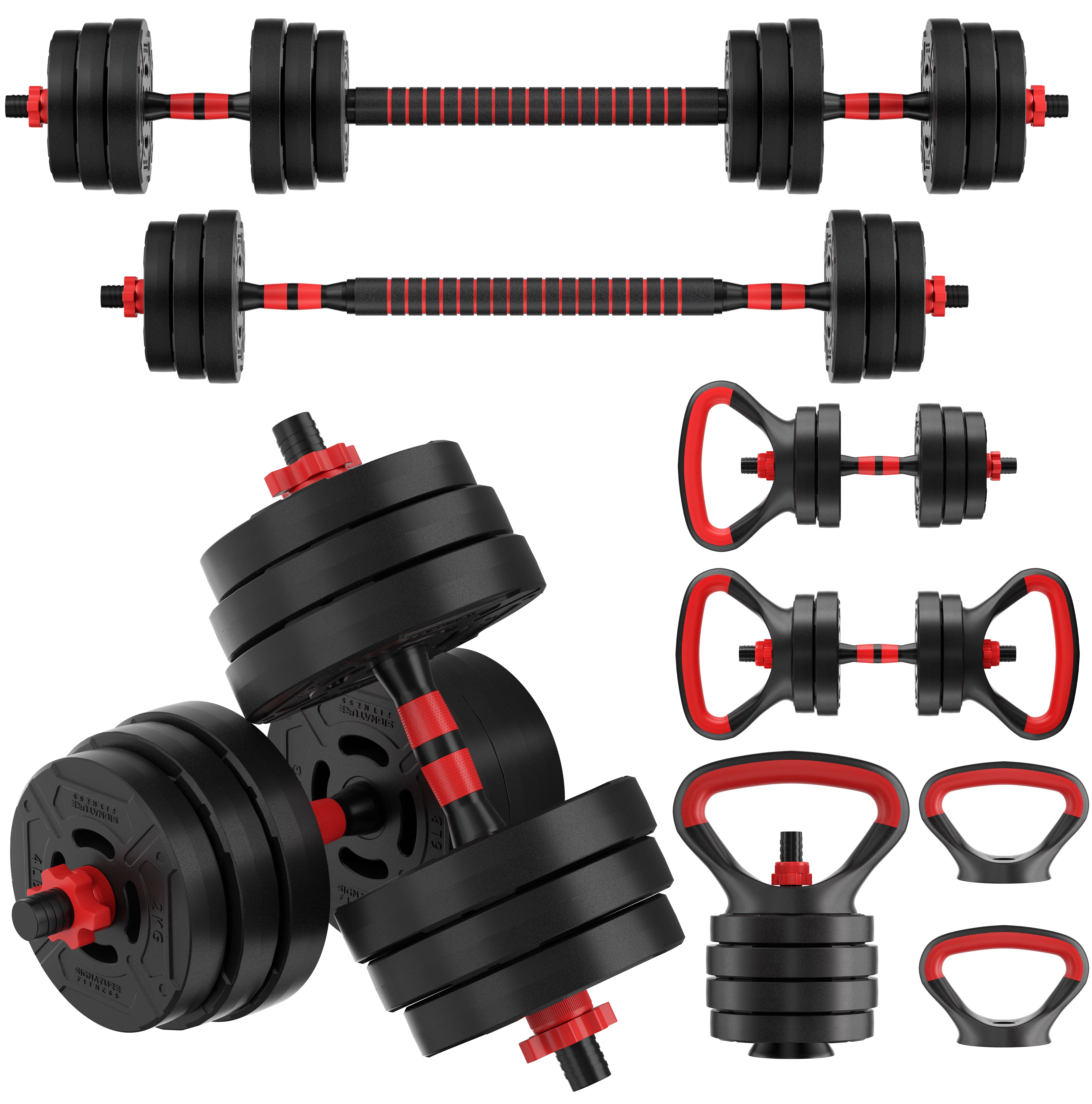 BalanceFrom 60LB 4-in-1 Portable Changeable Dumbbell, Barbell, and Kettlebell Set with Adjustable Weights - Womvr