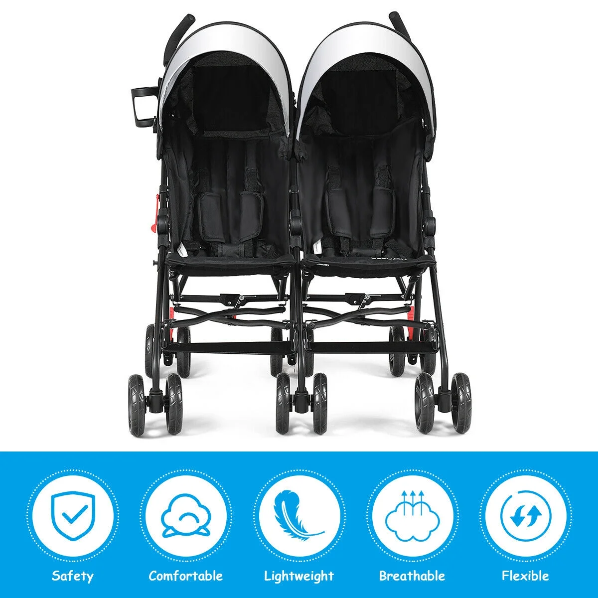 Baby-joy Foldable Twin Baby Double Stroller Kids Ultralight Umbrella Stroller Pushchair Black - Womvr